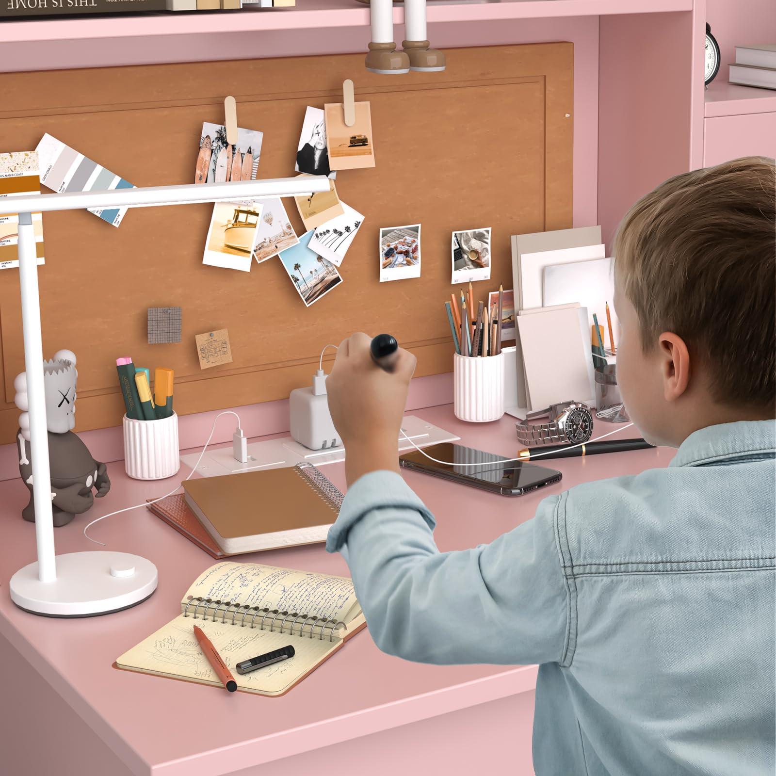 Kids Study Desk and Chair Set with LED Light