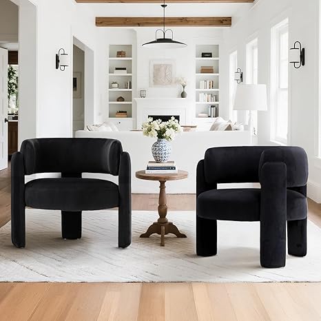 Modern Velvet Accent Chair Set of 2 with 3 Legs