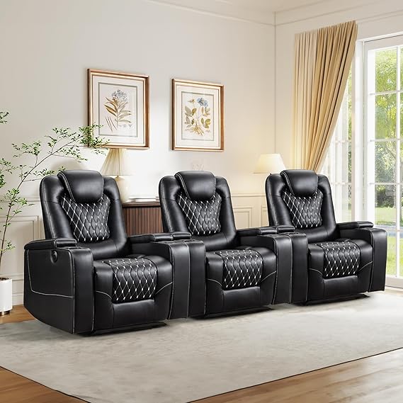 Electric Power Recliner Chair Set of 3 - USB Ports, Cup Holders, Storage