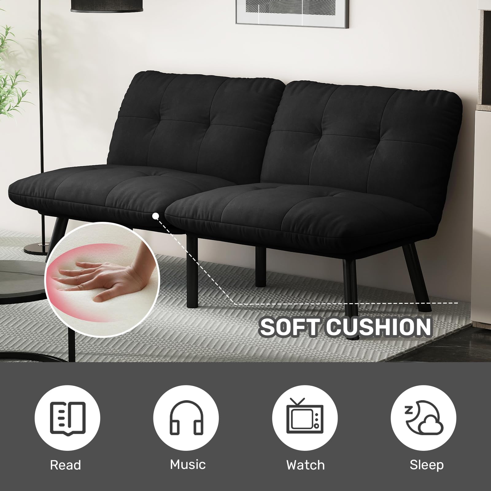 Futon Sofa Sleeper Couch with Adjustable Backrest