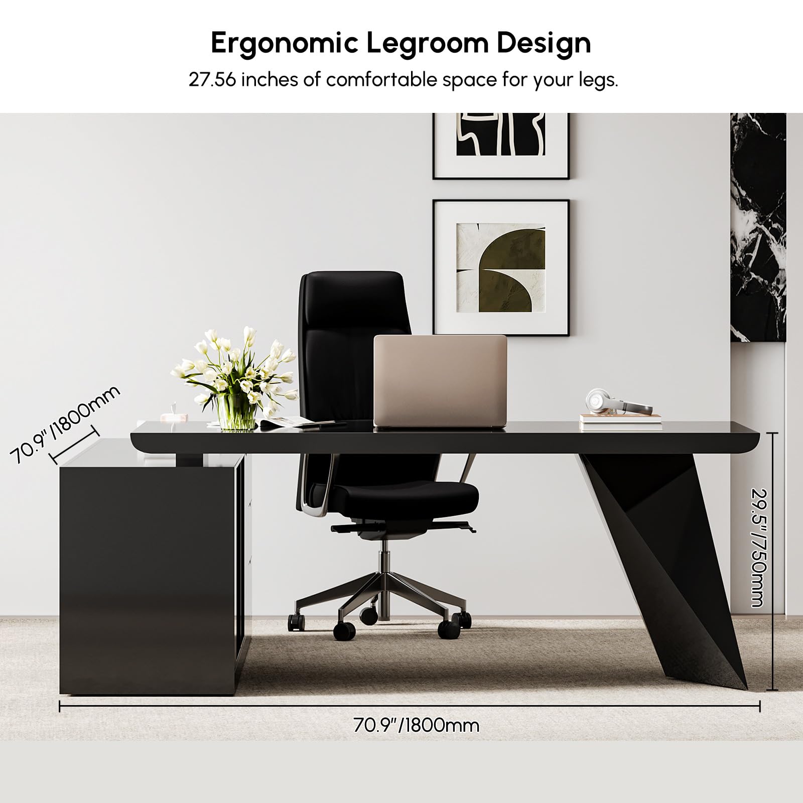 L-Shape Executive Desk with Drawers and Cabinet