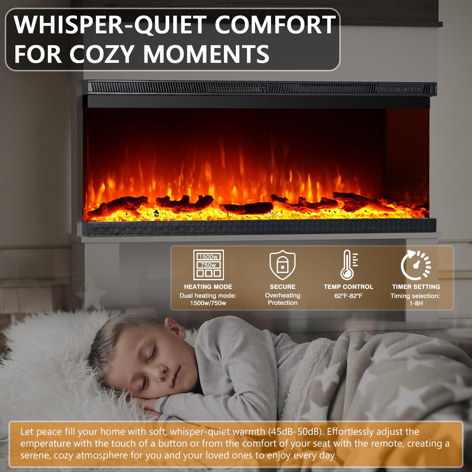 40" White Electric Fireplace with Mantel