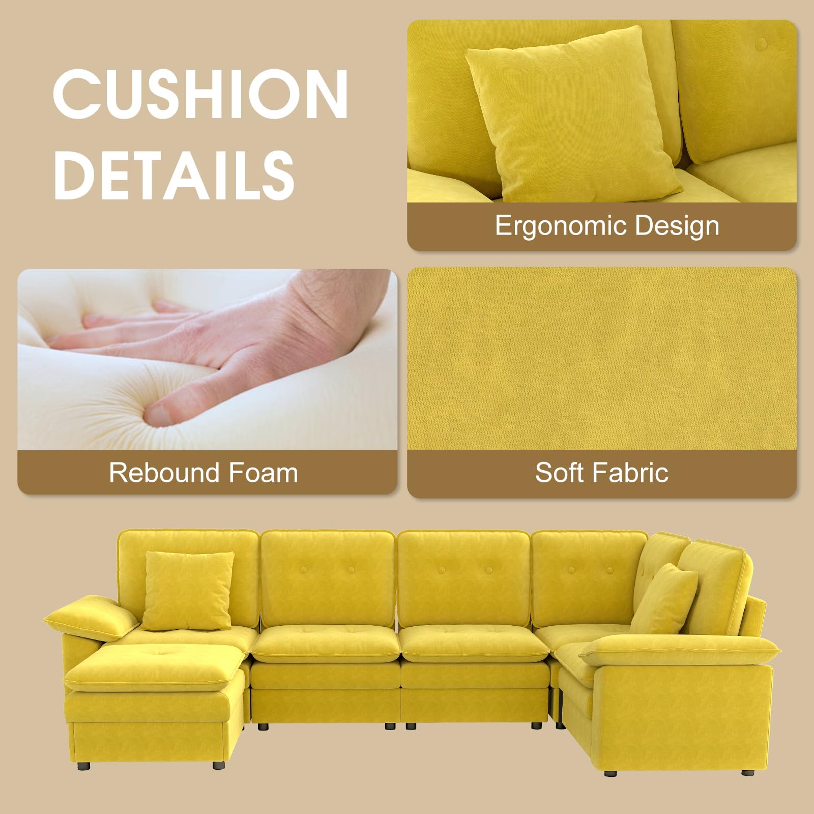 6-Seat Modular Sectional Sofa with Ottoman