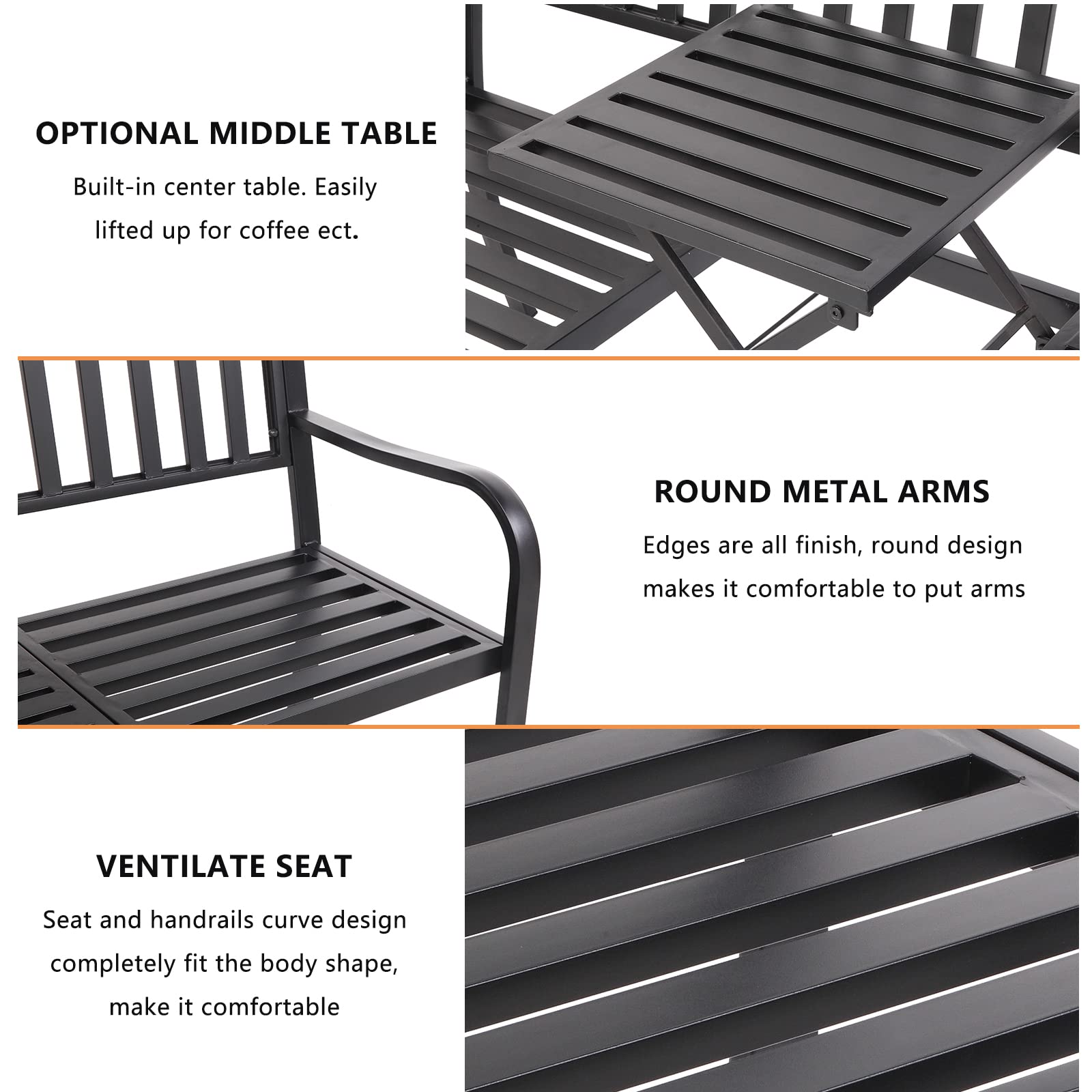 Outdoor Metal Bench with Built-in Table