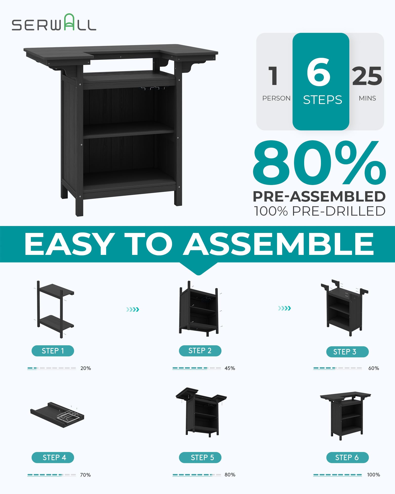 Outdoor Bar Table with 4-Tier Storage