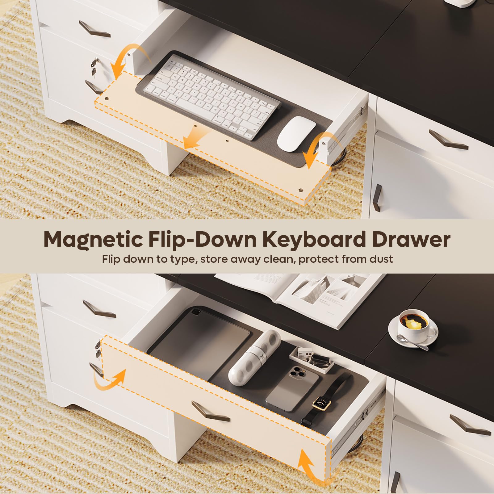 59" Executive Desk with Lockable Drawers and Charging Station