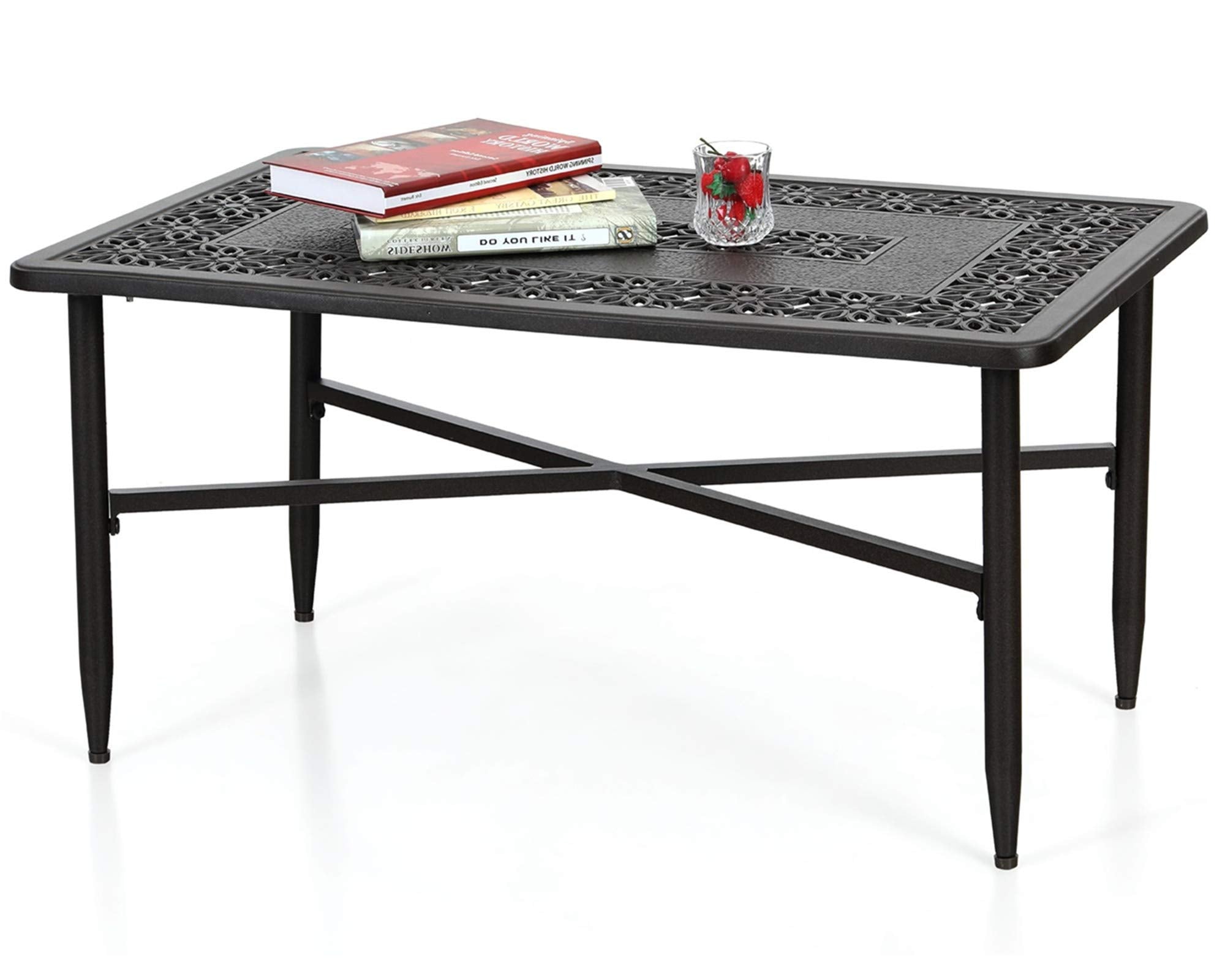 Cast Aluminum Patio Coffee Table Rectangle Brown