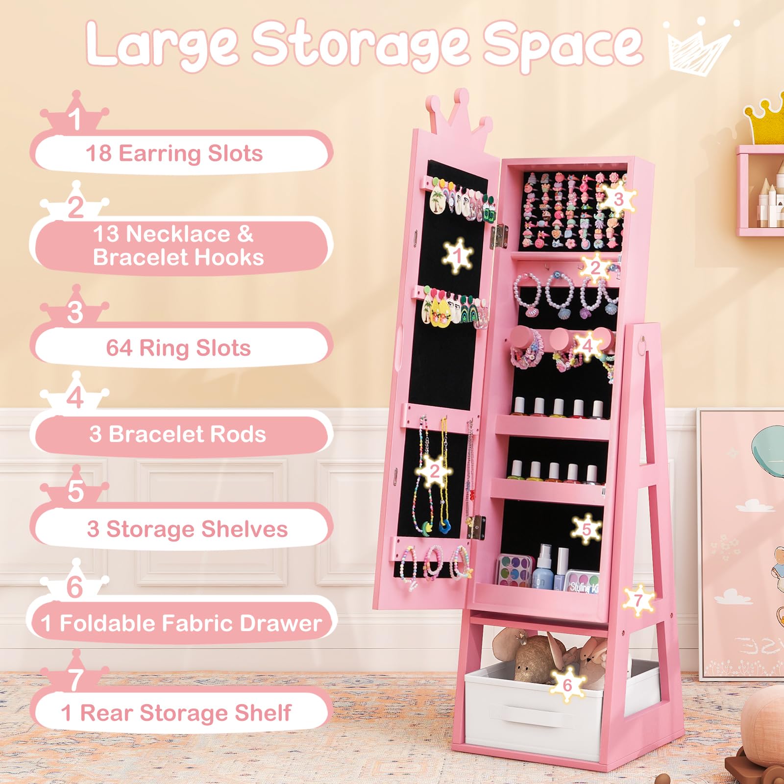 Kids Jewelry Armoire with Full-Length Mirror