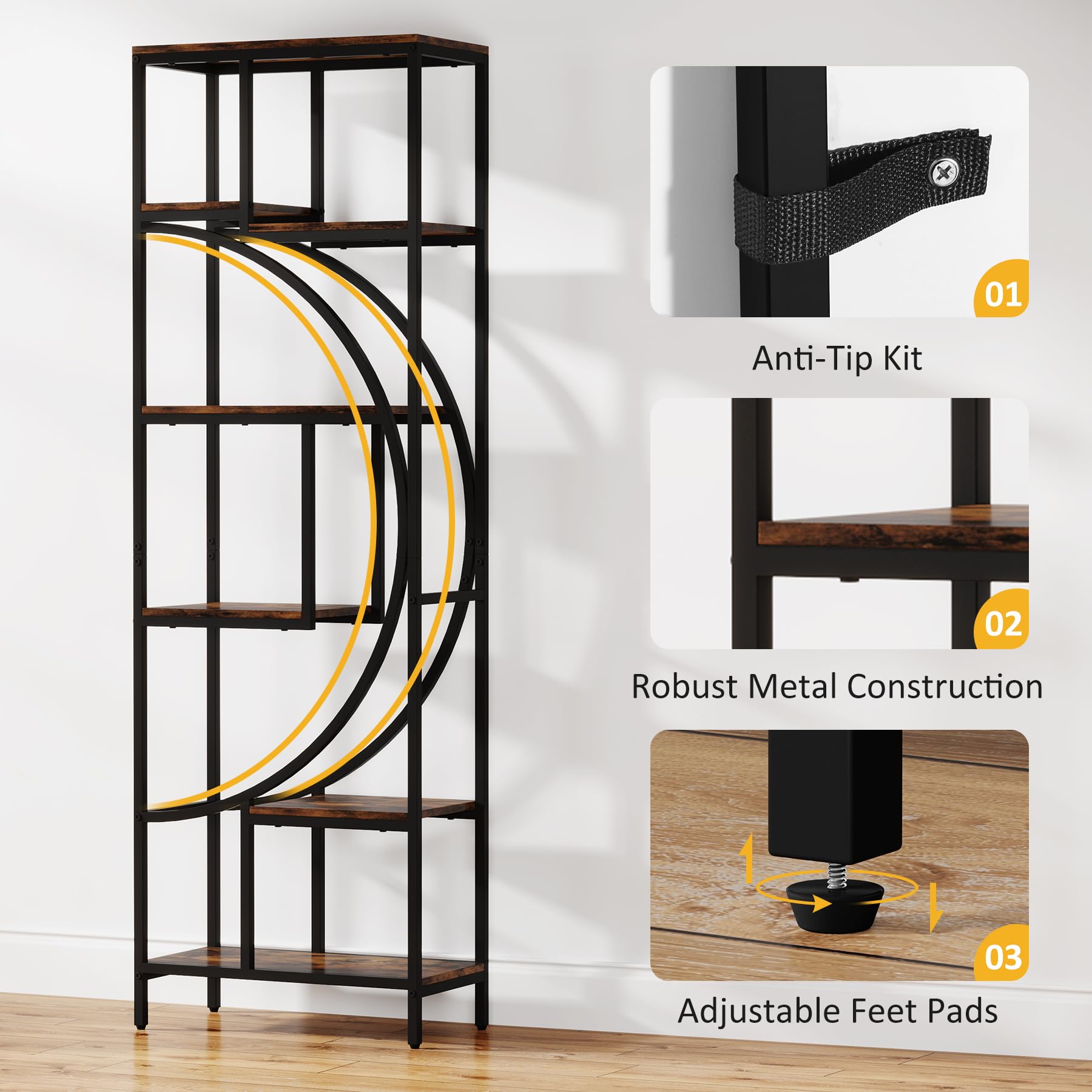 Geometric Bookshelf 70.9" Tall with 7 Shelves