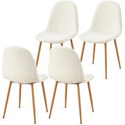Dining Chairs Set of 4 - White Teddy Fleece with Metal Legs