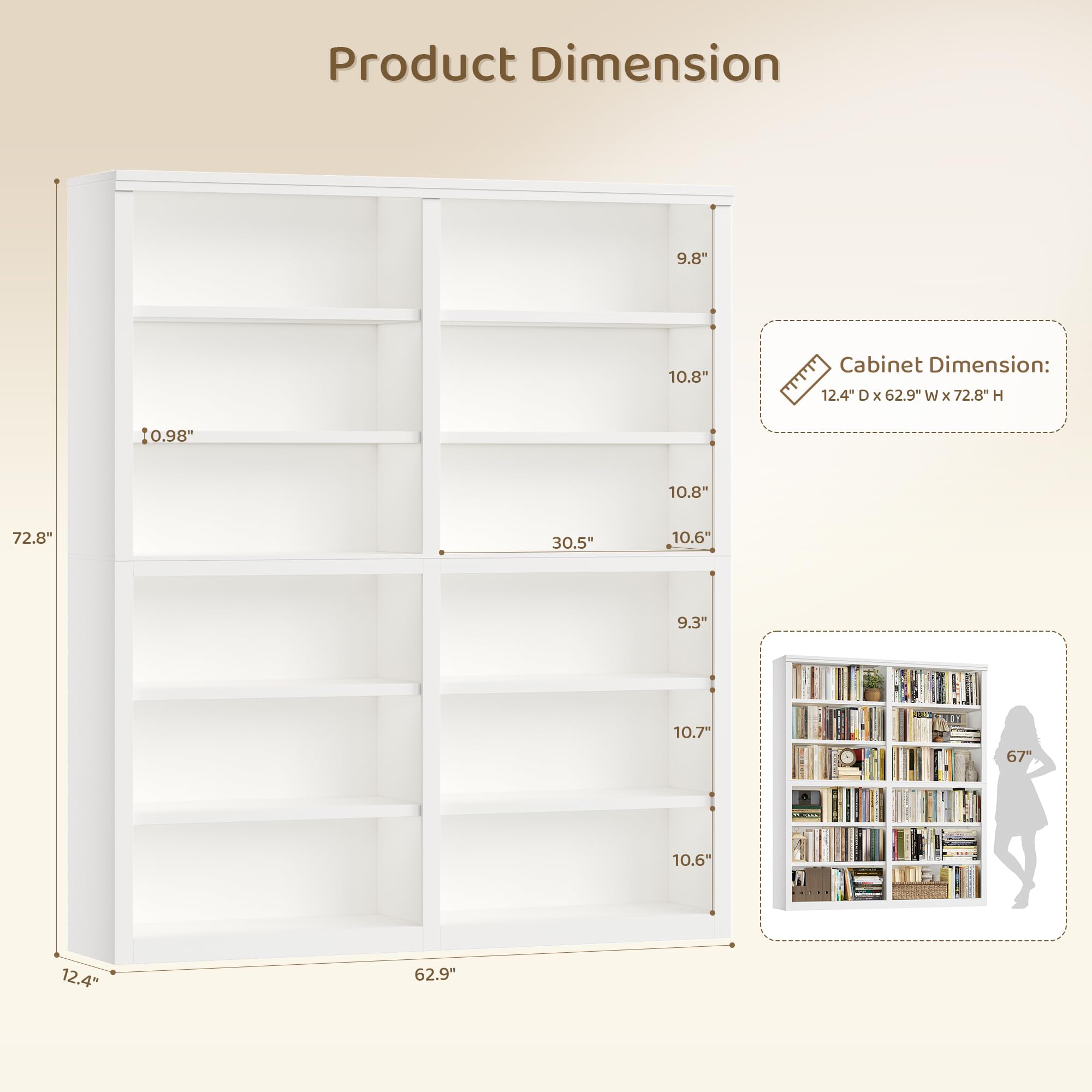 Large White Bookshelf with 12 Shelves