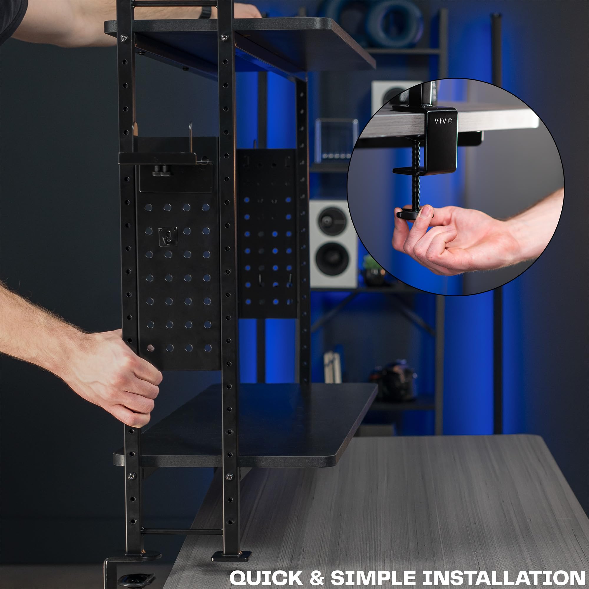 40 Inch 2-Tier Clamp-On Desktop Shelving Unit with Pegboard