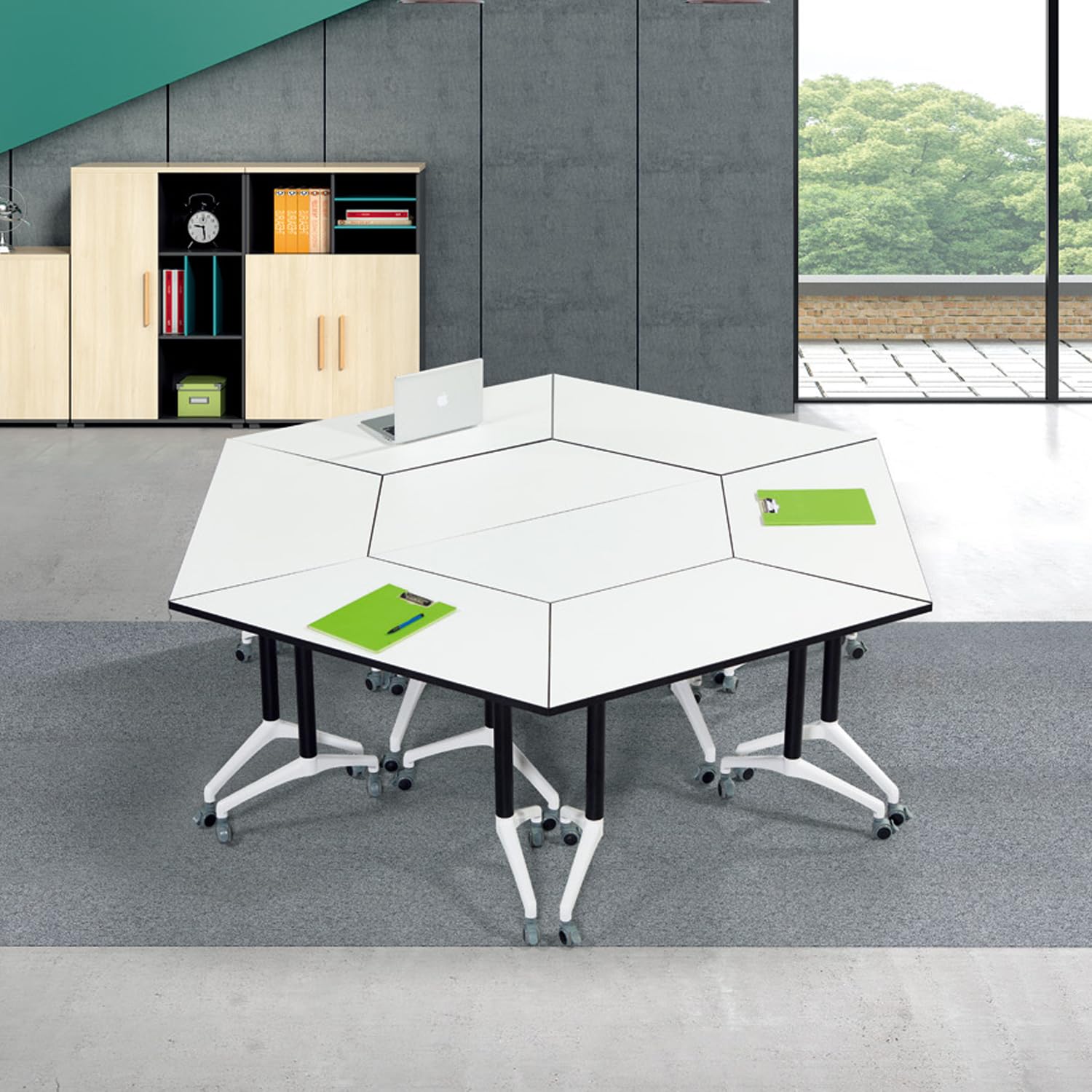 Folding Trapezoidal Conference Tables with Wheels - 8 Pack
