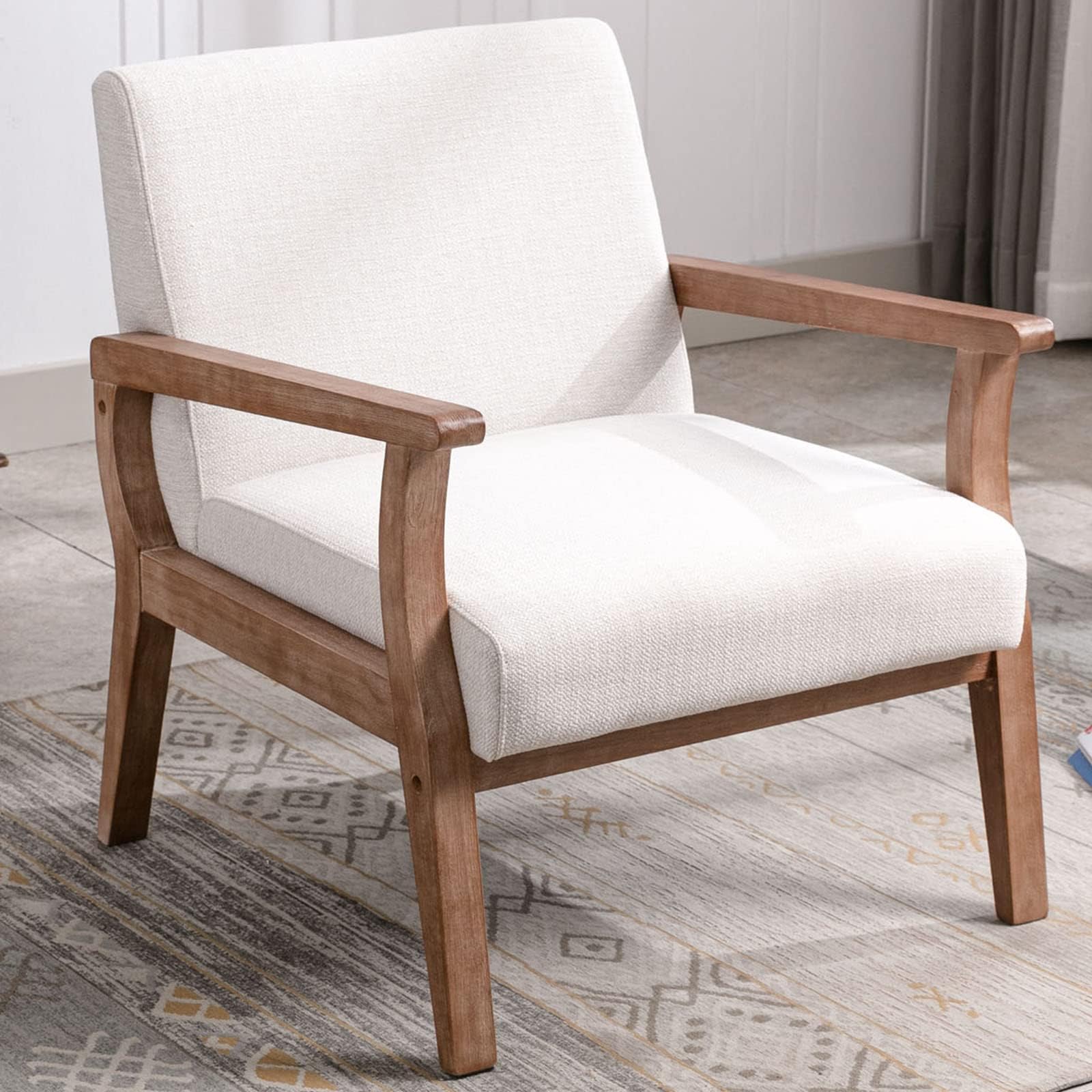 Mid Century Accent Chair with Upholstered Seat