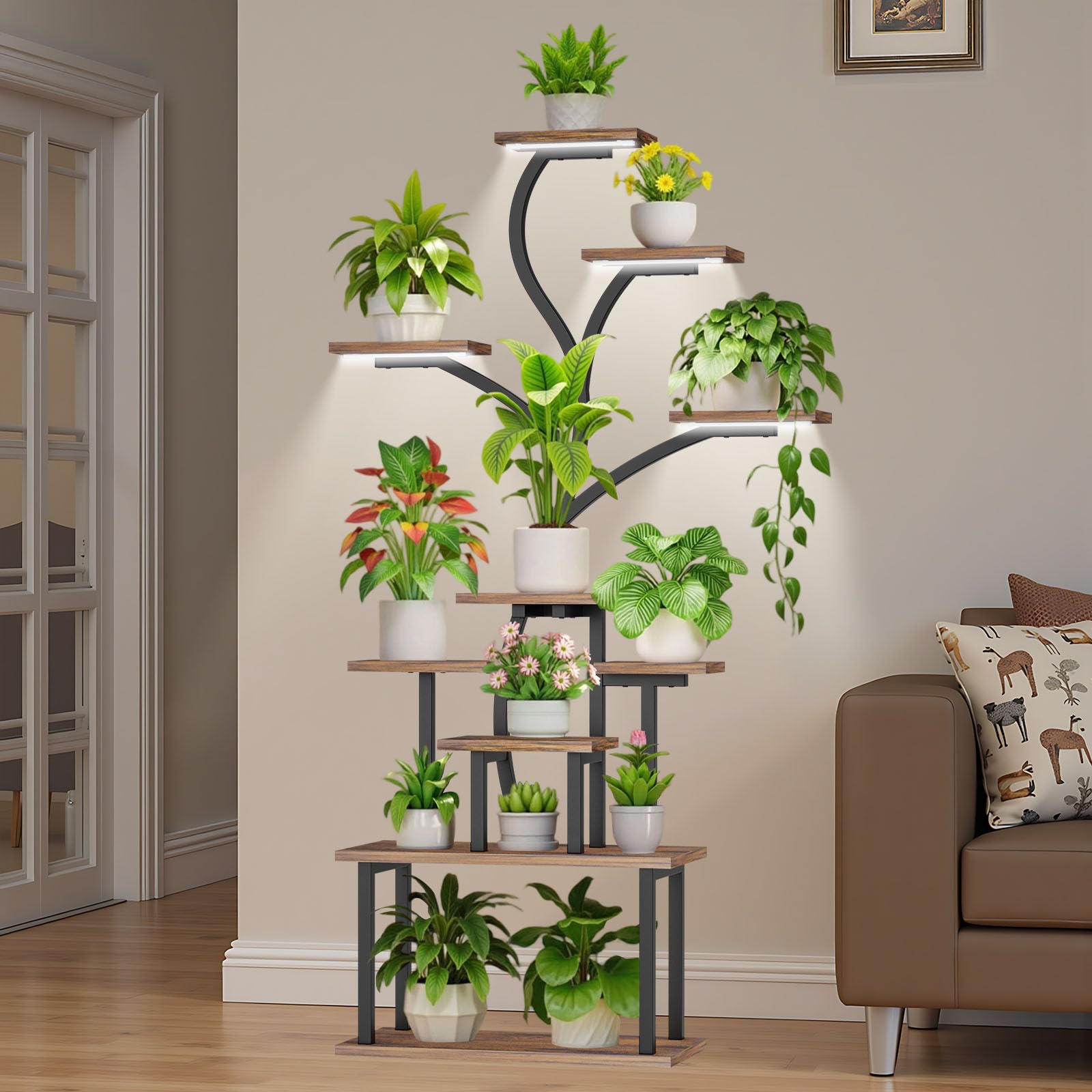 10 Tier Plant Stand with Grow Lights - 65 Inch