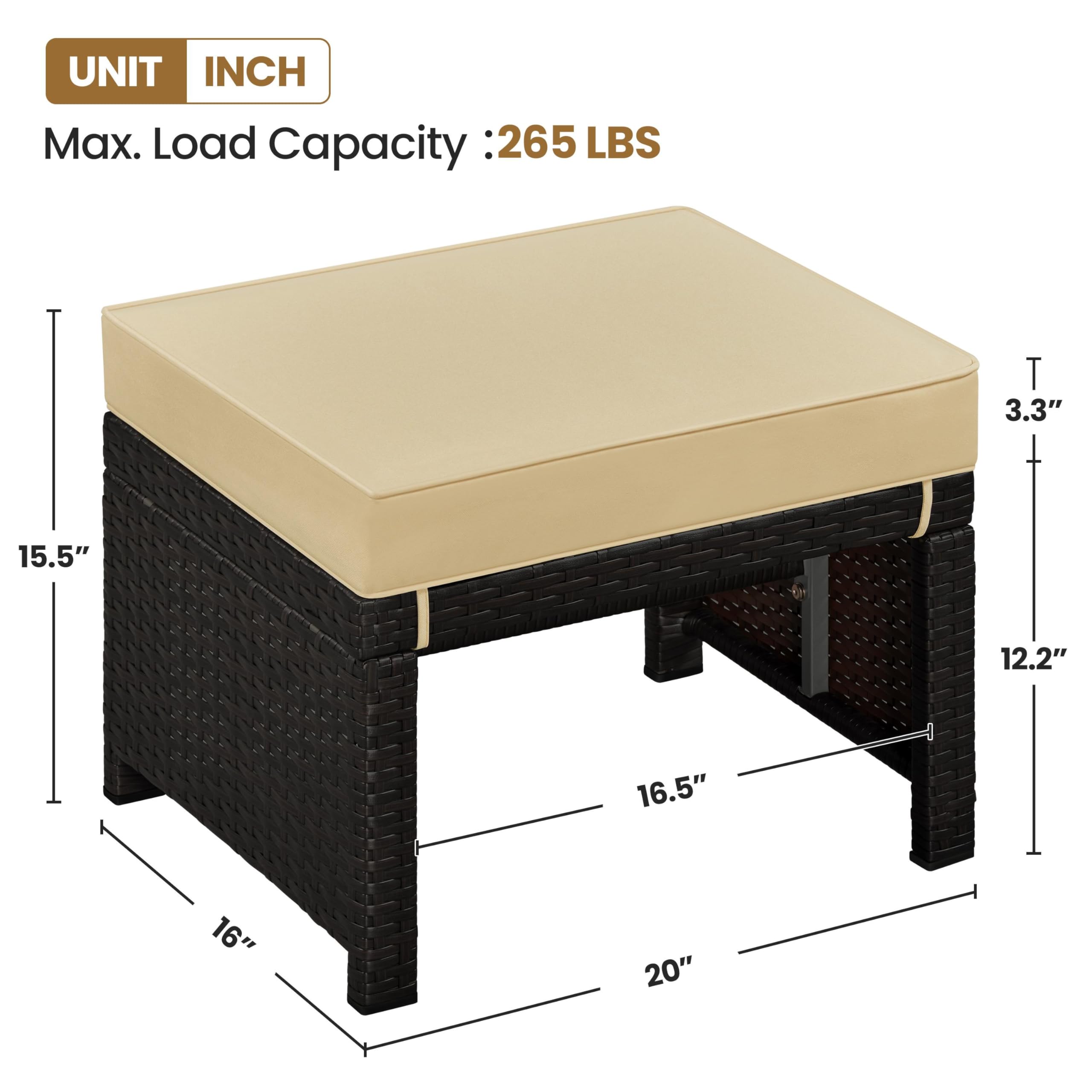 Wicker Ottoman Set of 2 with Removable Cushions