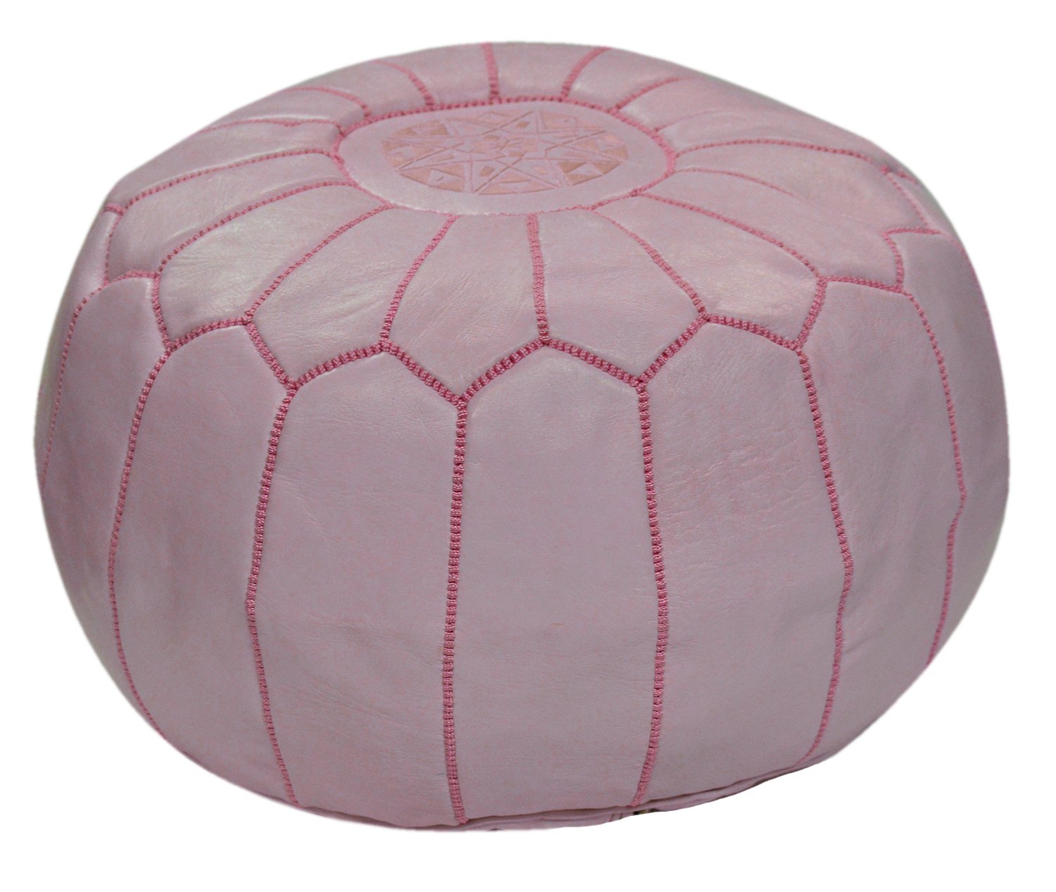 Pink Leather Pouf Ottoman