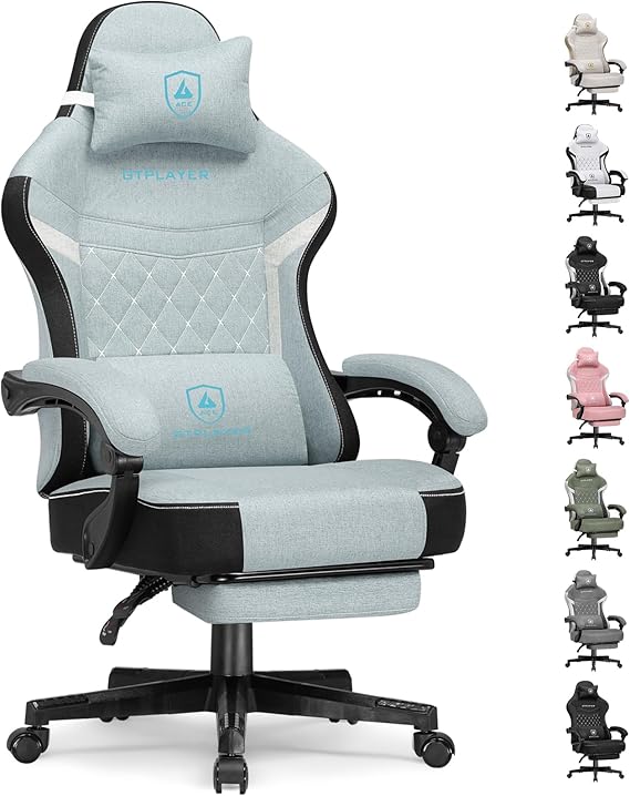 Fabric Gaming Chair with Pocket Spring Cushion and Adjustable Recliner