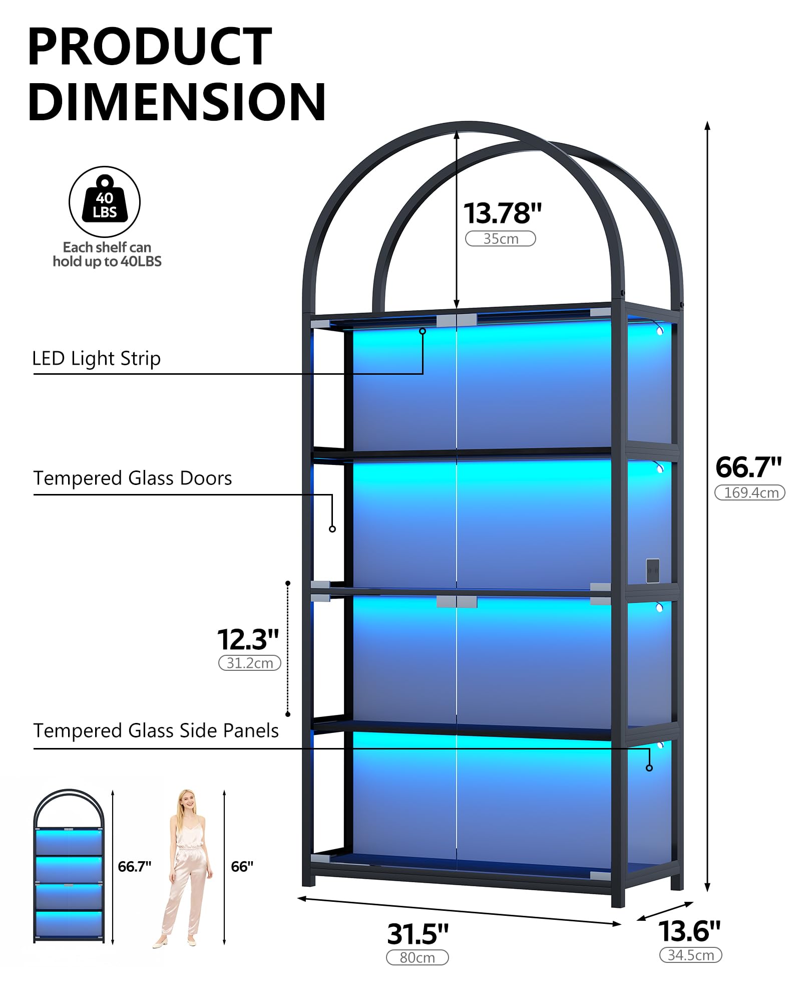 5-Tier Glass Display Cabinet with RGB Lights