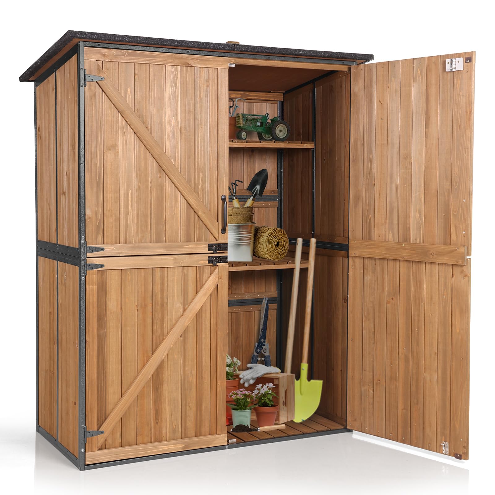 Outdoor Storage Shed with Metal Frame and Adjustable Shelves