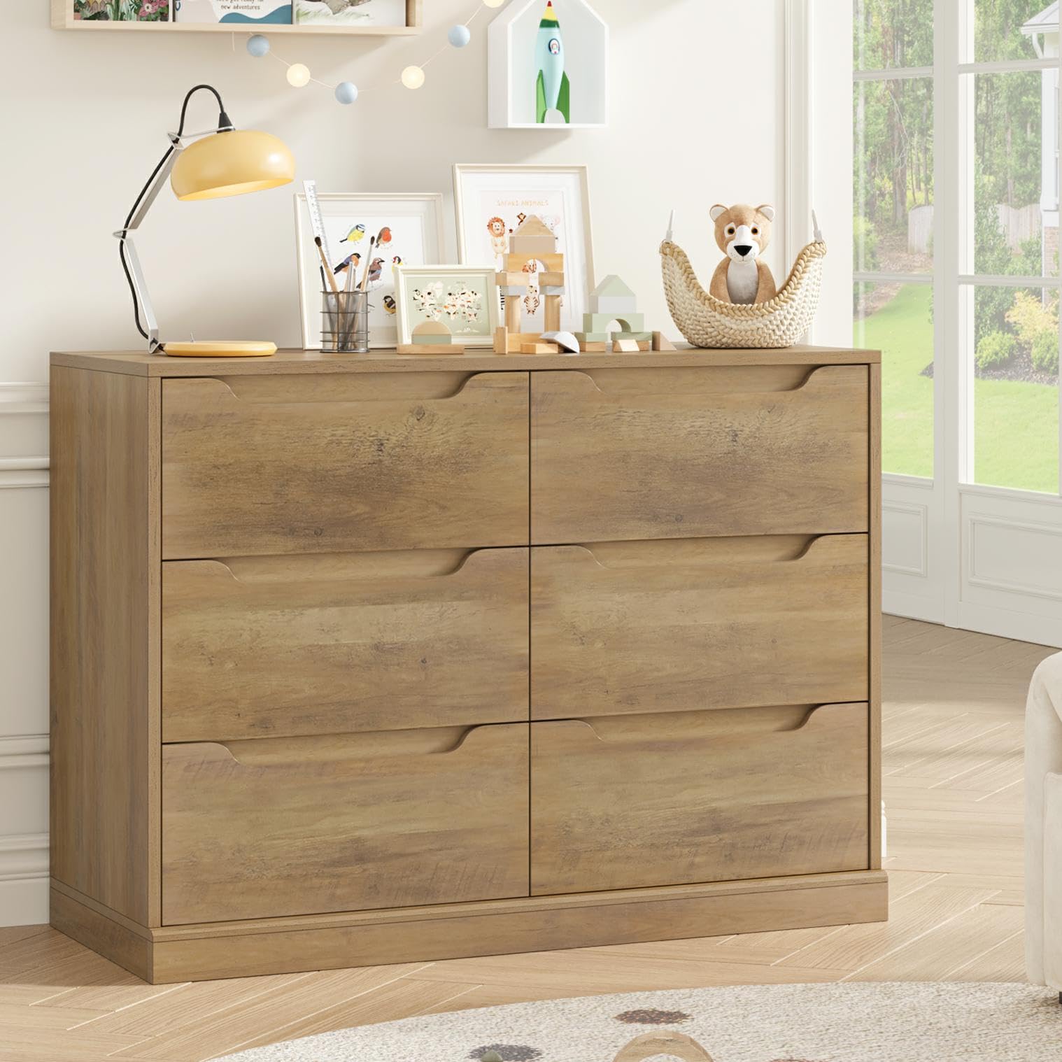 Modern 6 Drawer Dresser with Cut-Out Handles