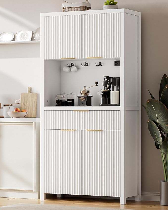 71" Fluted Pantry Cabinet with Charging Station