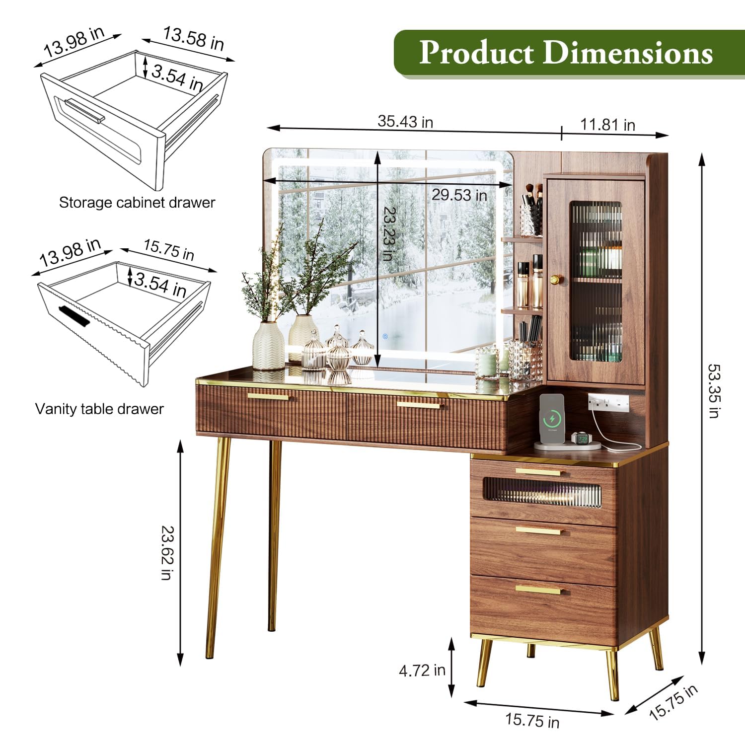 47.24" Modern Vanity Desk with Mirror and Lights