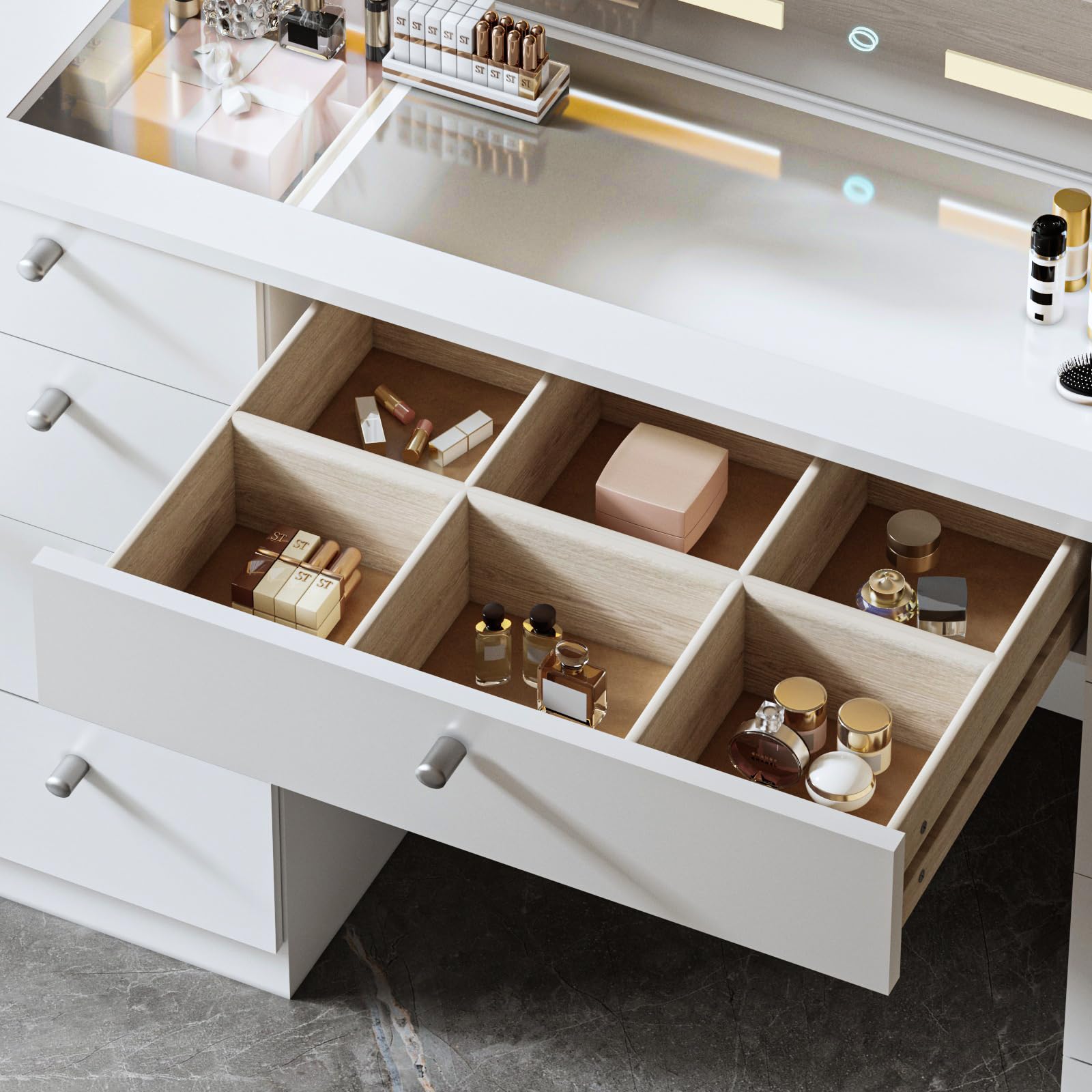 46 Inch Makeup Vanity Desk with Mirror and LED Lights