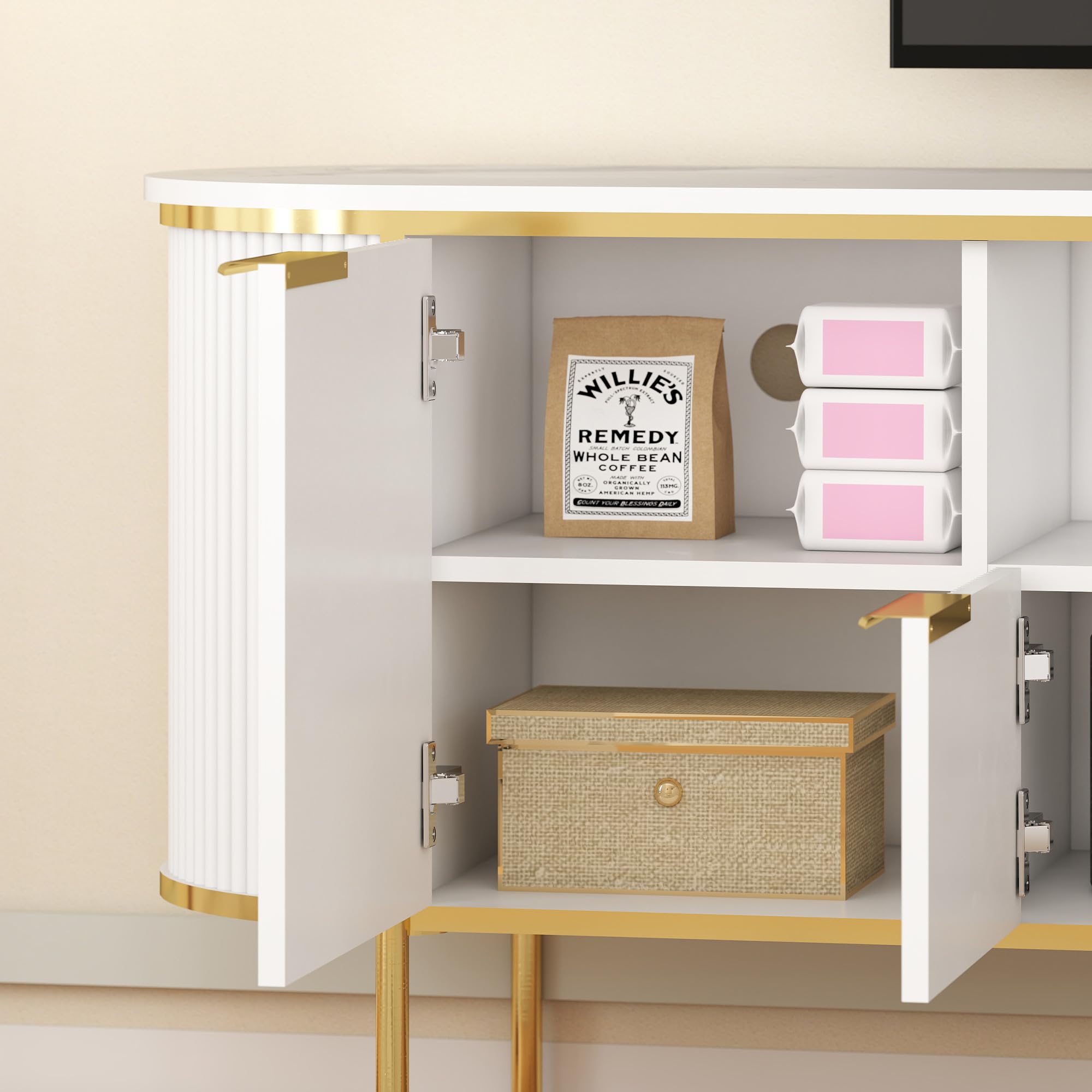 70" White Fluted TV Stand with Storage for TVs Up to 80"