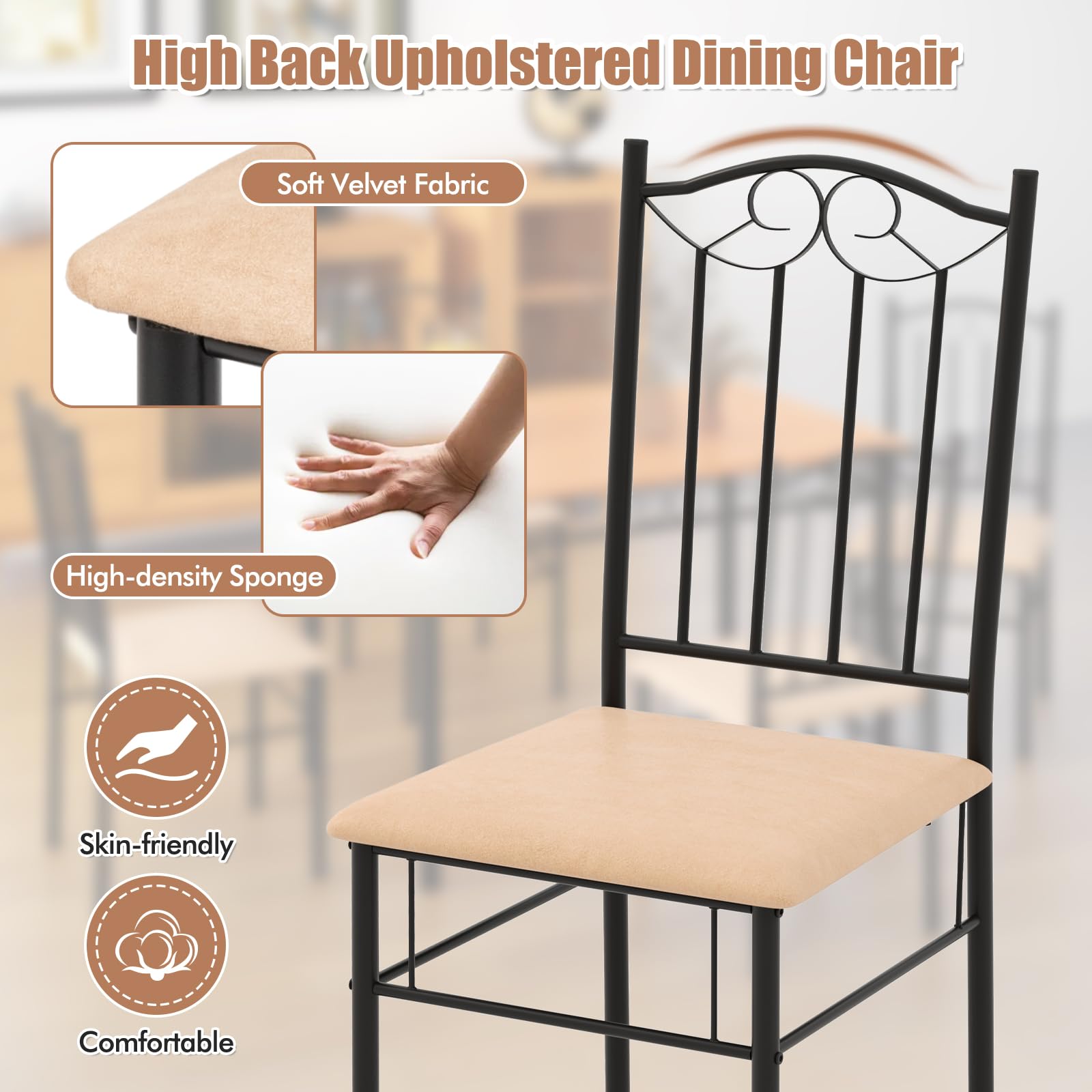 5-Piece Dining Table Set with Cushioned Chairs