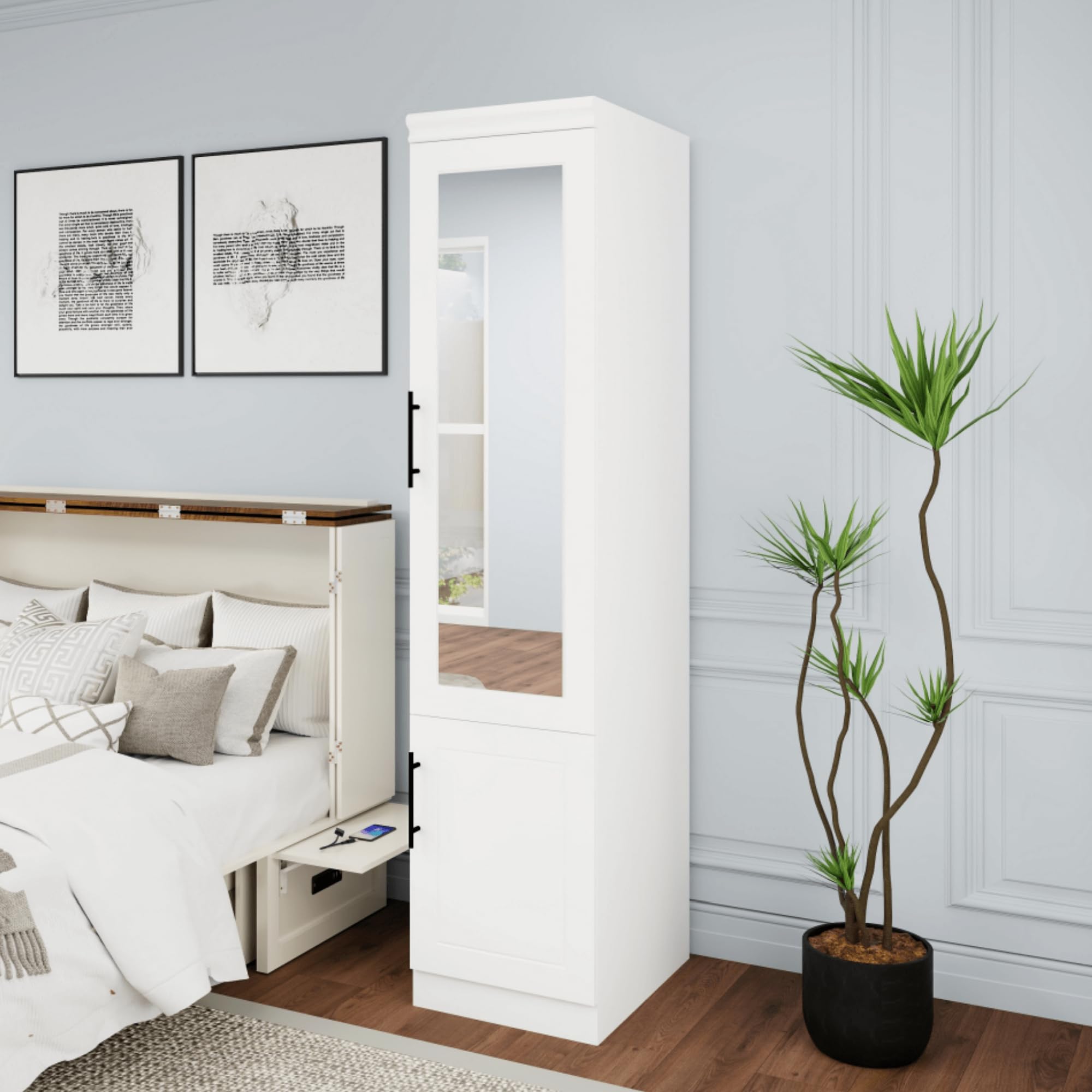 71" White Wardrobe Closet with Door and Storage Cabinet