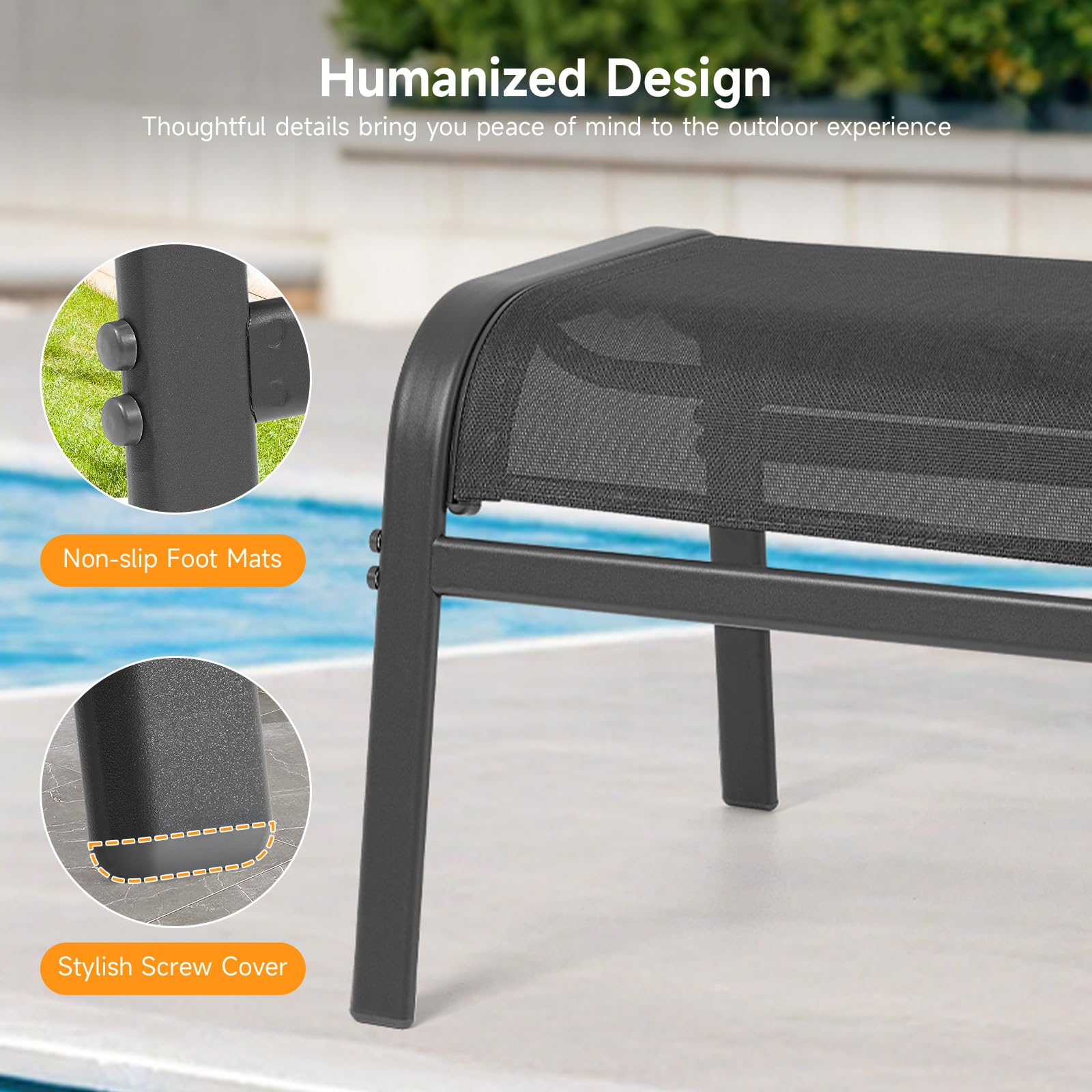 Outdoor Ottoman Footrest Set of 2 - Textilene Fabric with Metal Frame