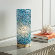 Nikki Coastal Accent Table Lamp 13.5" High Antique Brass Blue Glass Cylinder Shade