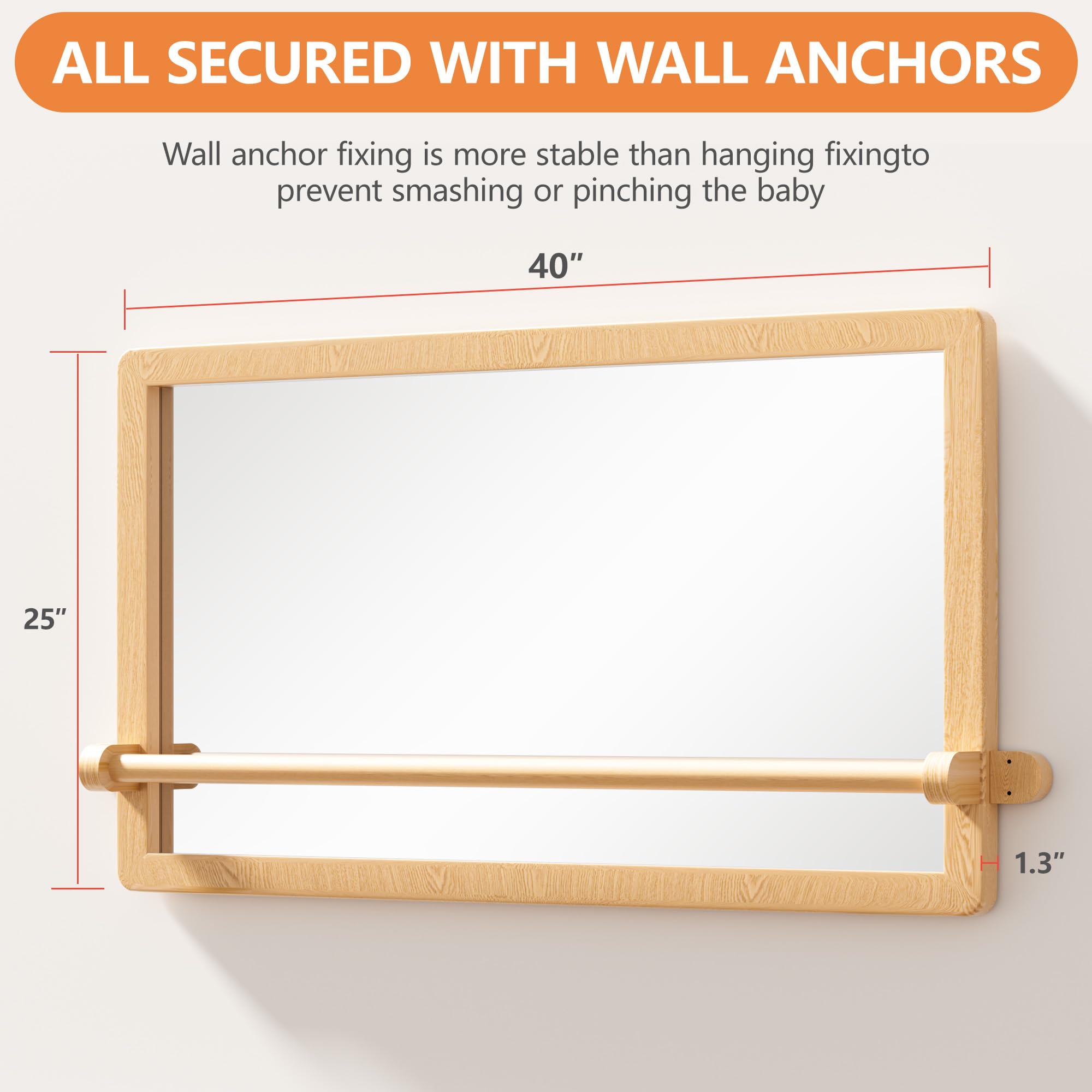 Montessori Baby Mirror with Pull-Up Bar