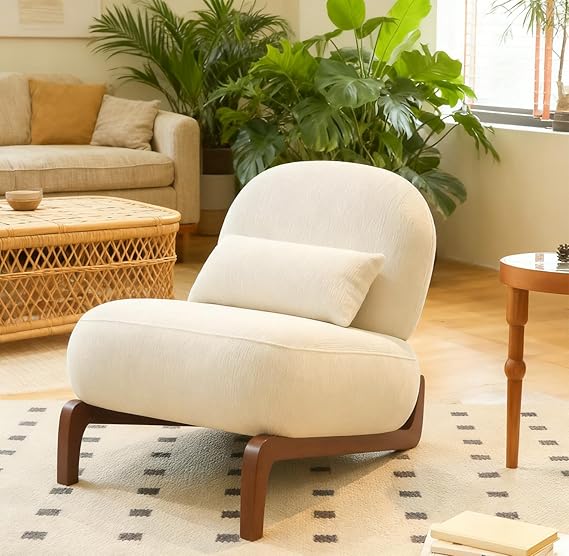 Velvet Accent Chair with Solid Wood Legs