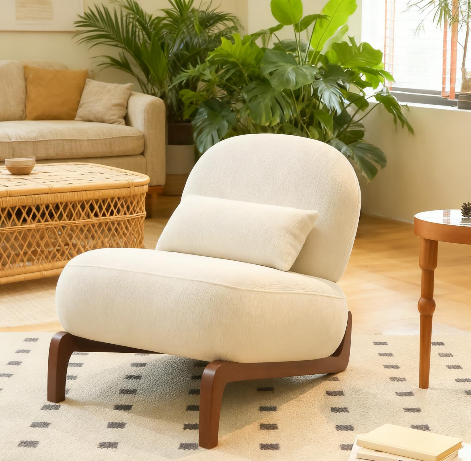 Velvet Accent Chair with Solid Wood Legs