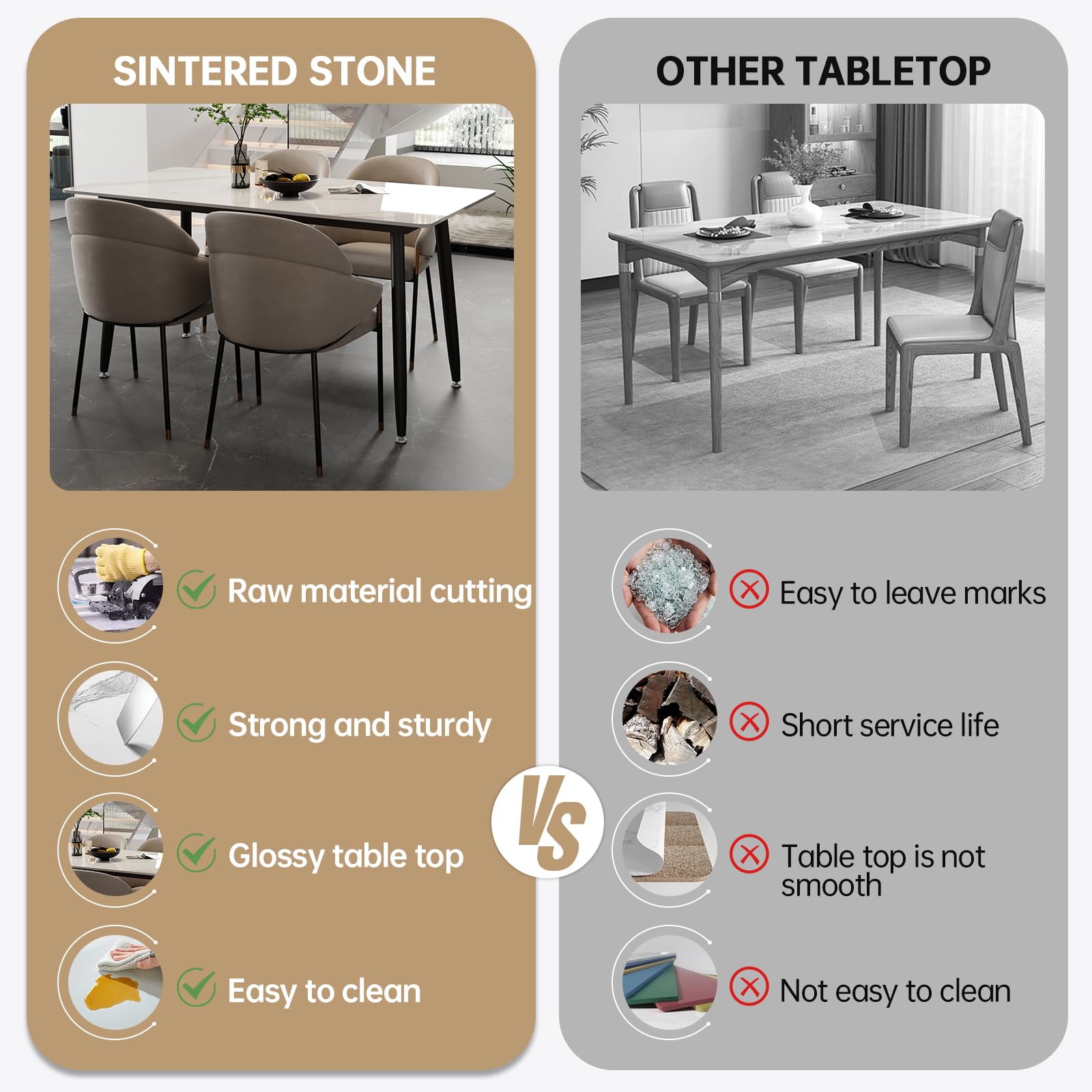 55" Rectangular Dining Table with Marble Sintered Stone Top