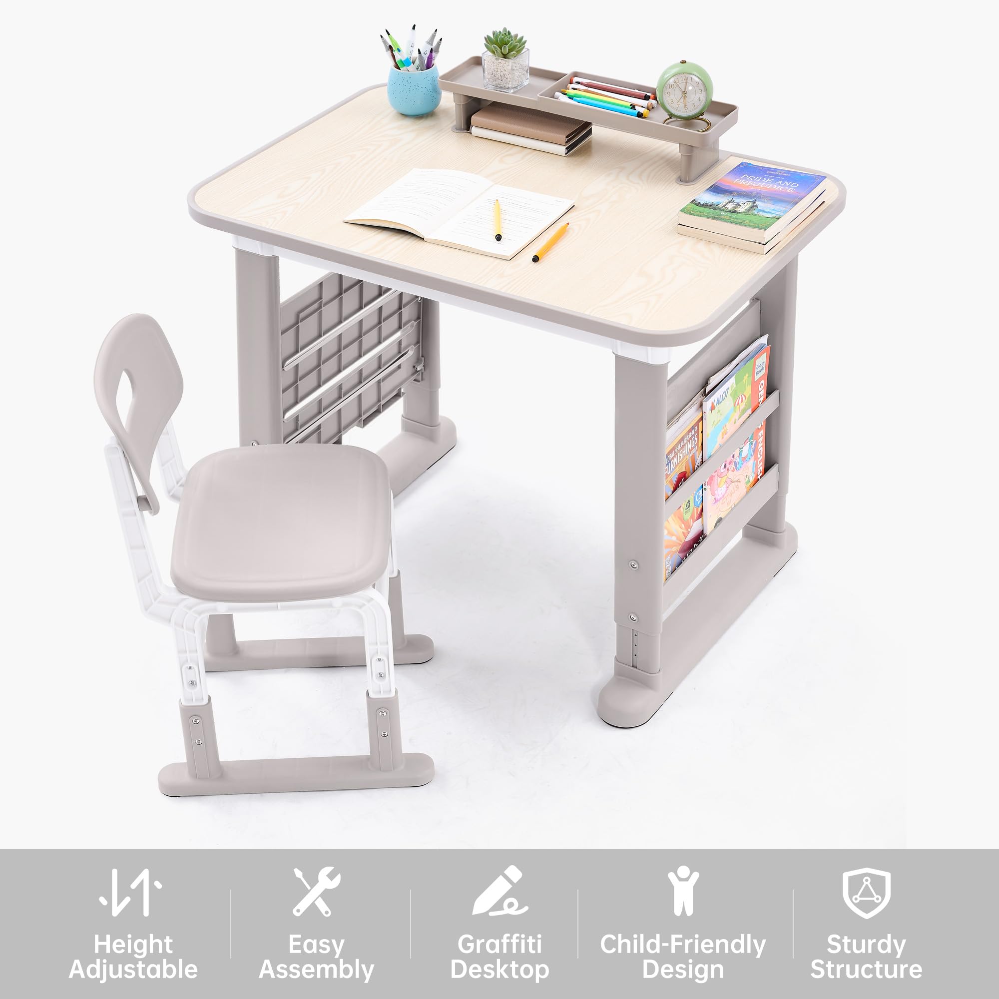 Height Adjustable Kids Desk and Chair Set