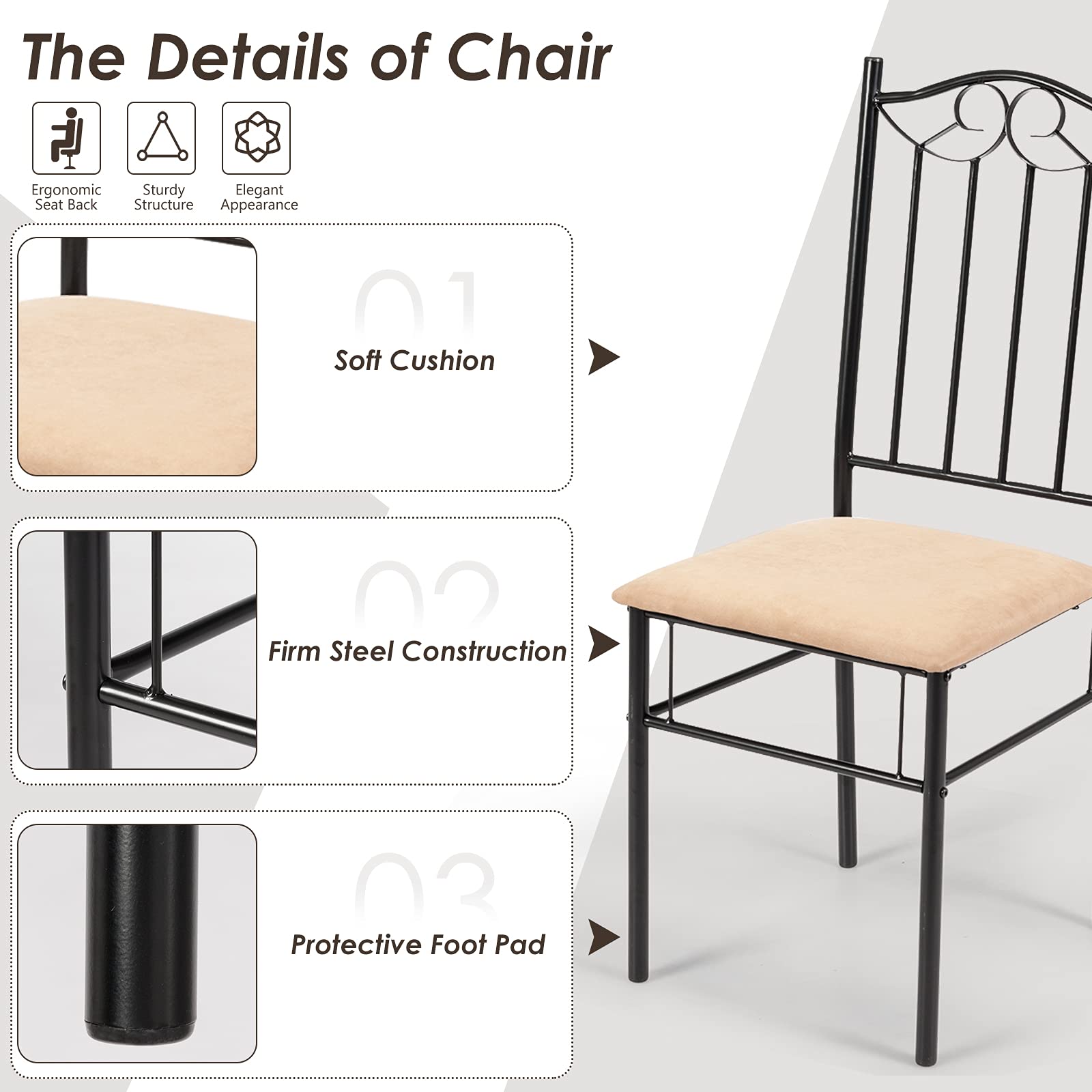 5-Piece Dining Table Set with Cushioned Chairs
