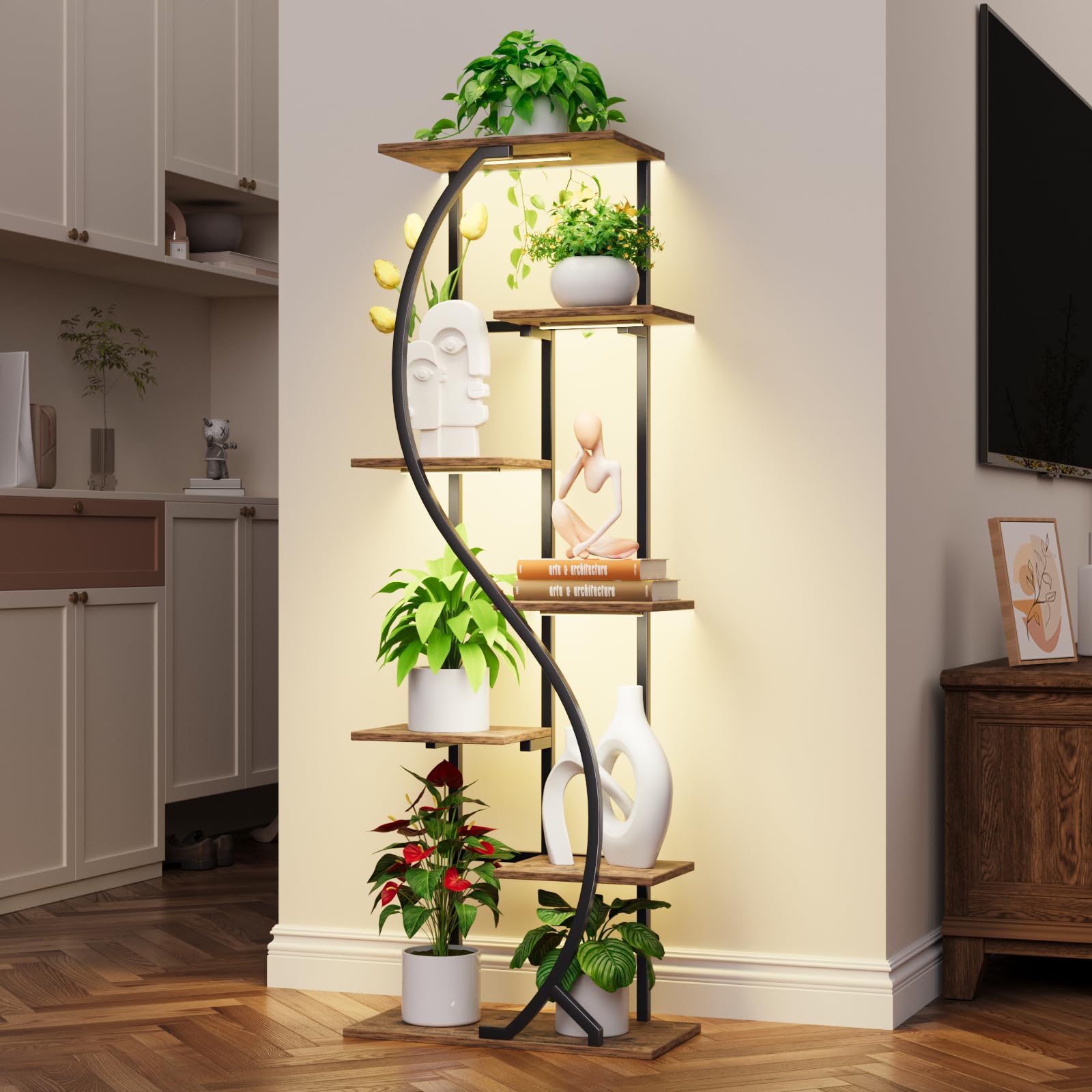 59" Tall Plant Stand with Grow Light - 7 Tier Metal Flower Display Shelf