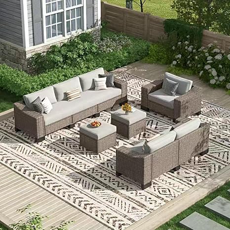 11 Piece Half Moon Outdoor Patio Furniture Set with Cushions and Ottoman