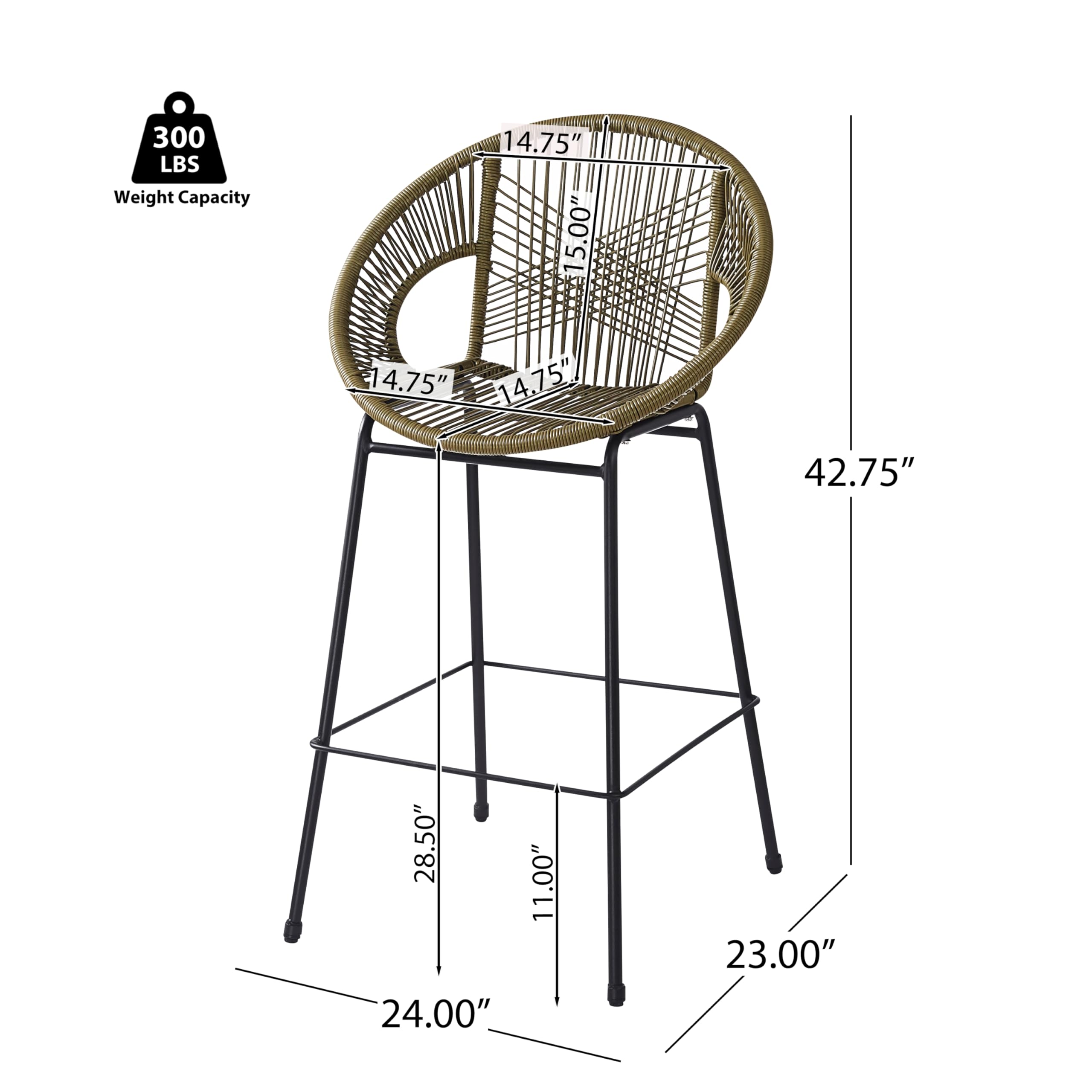 Woven Plastic Wicker Bar Stools Set of 2