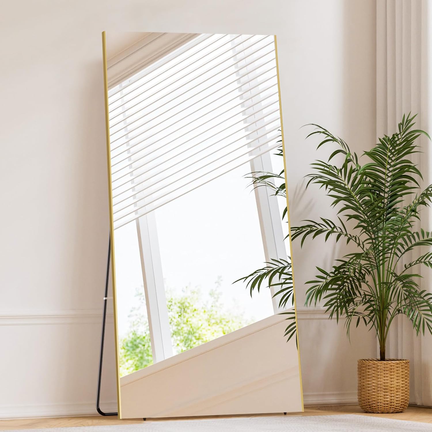 76x34 Full Length Mirror with Stand - Shatterproof Glassless Floor Mirror