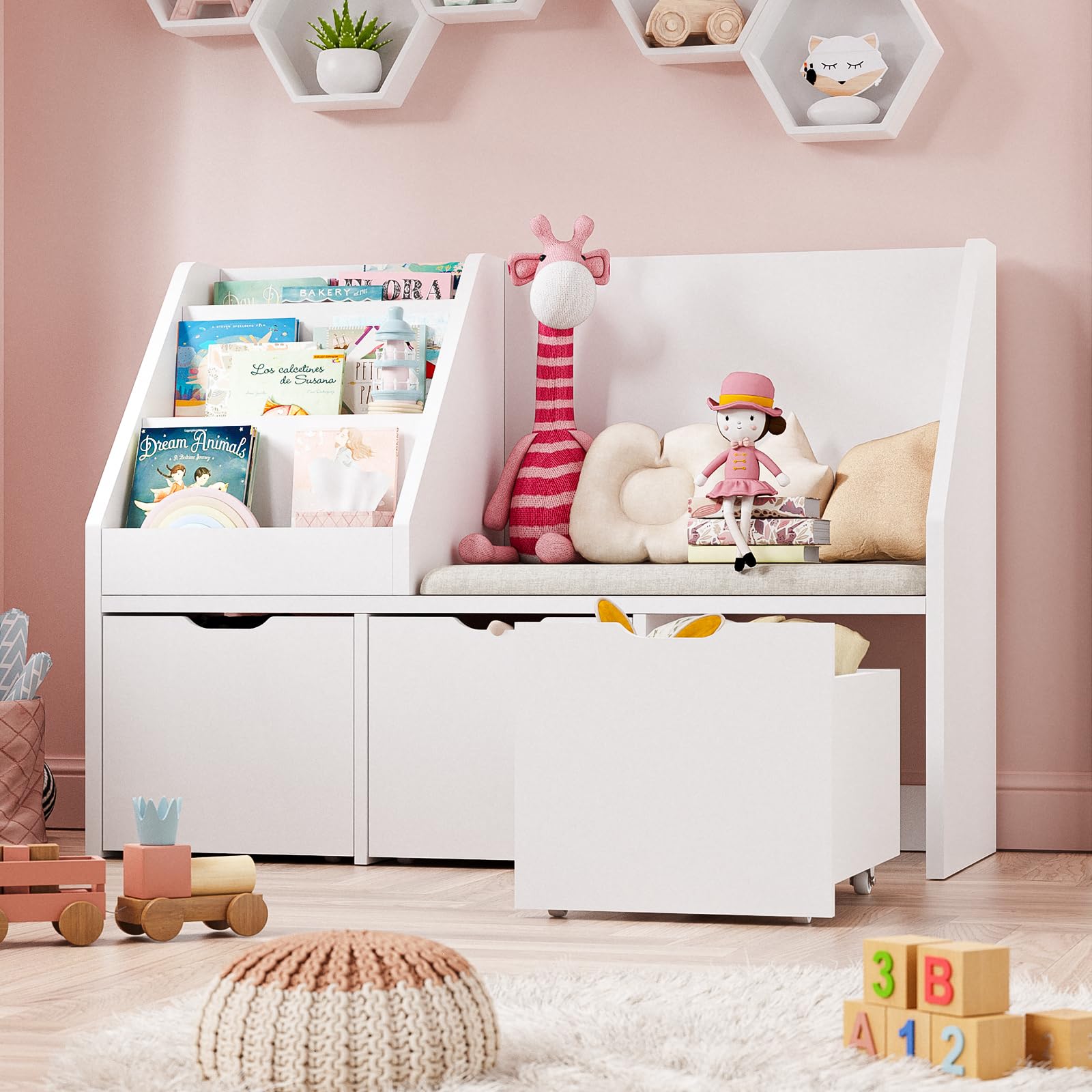 Kids Reading Nook with Bench and Storage
