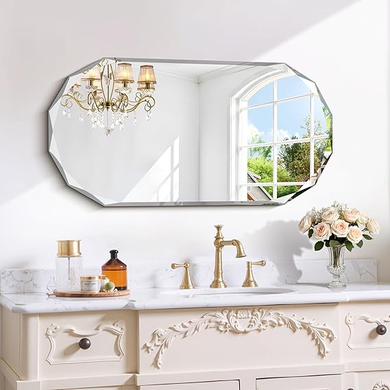 Oval Beveled Bathroom Mirror 48x28