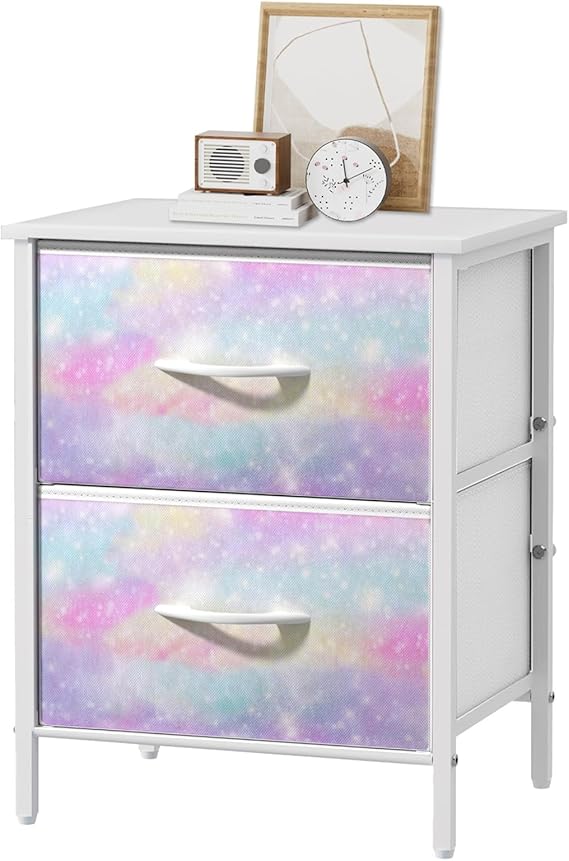 2-Drawer Nightstand with Steel Frame