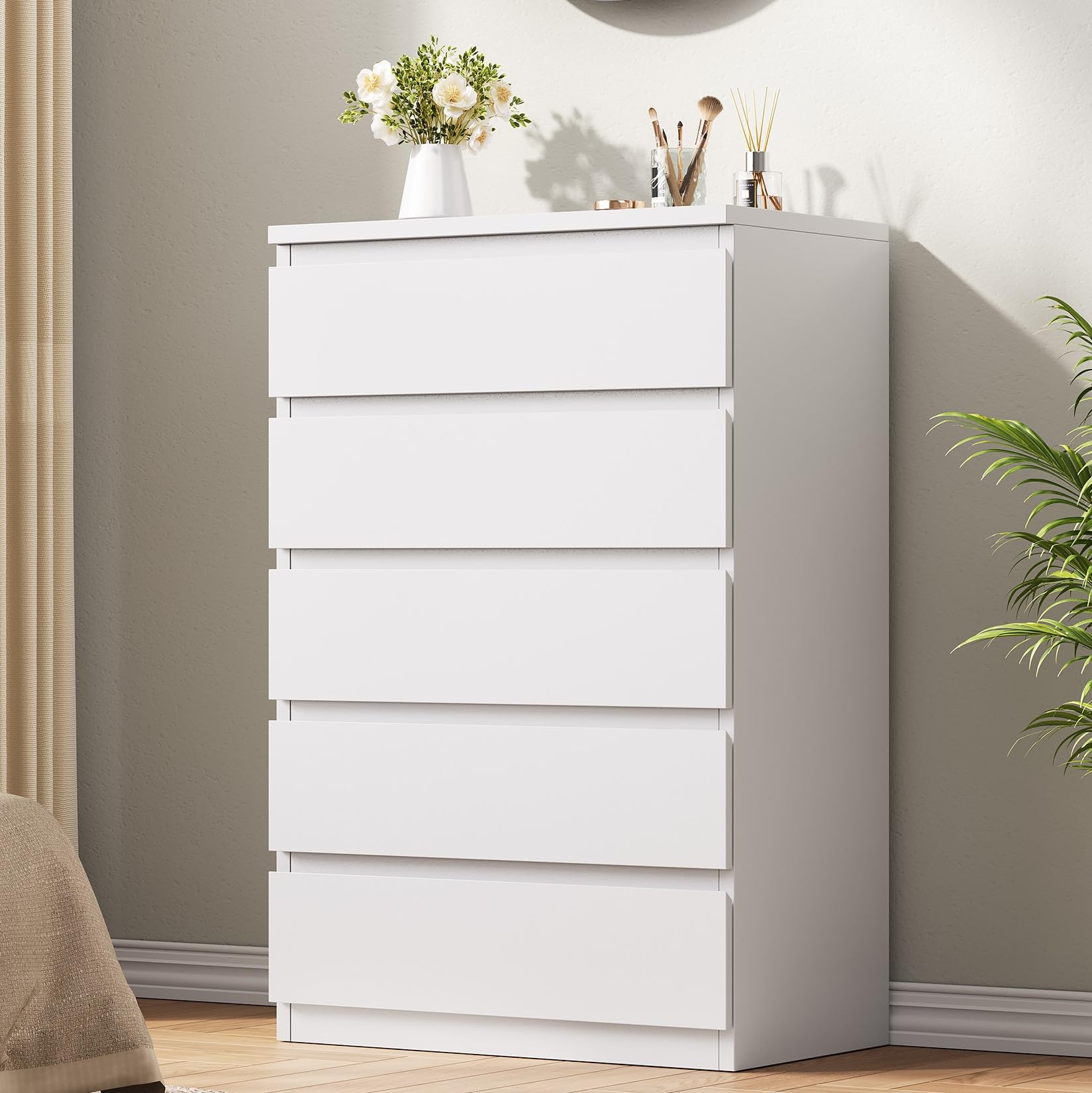 White 5 Drawer Dresser - Modern Wood Storage Chest