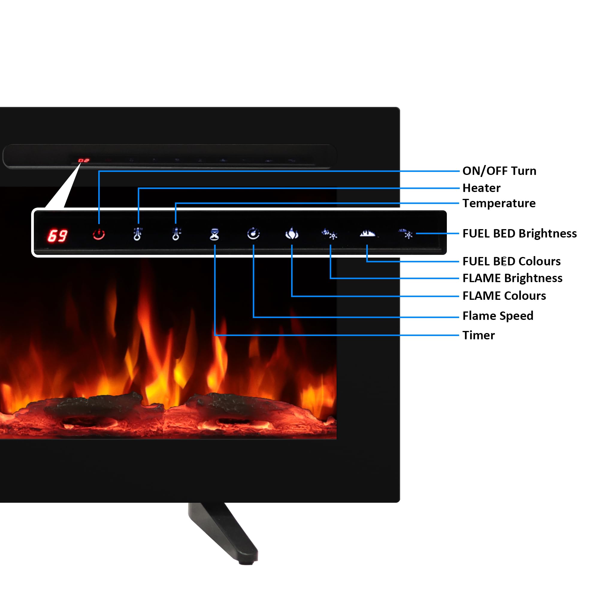 70 Inch Electric Fireplace Wall Mount Recessed Freestanding