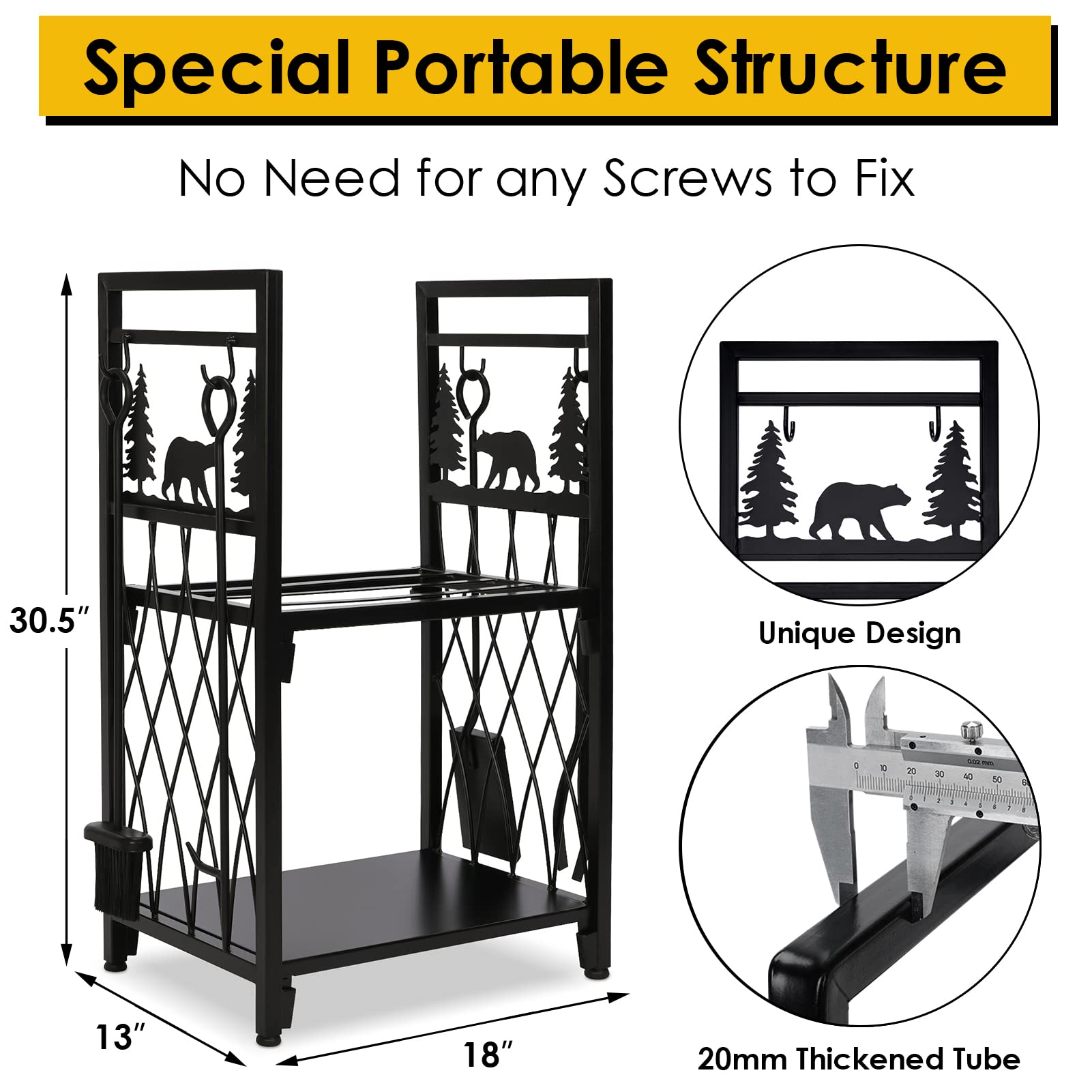 Firewood Rack with 4 Fireplace Tools