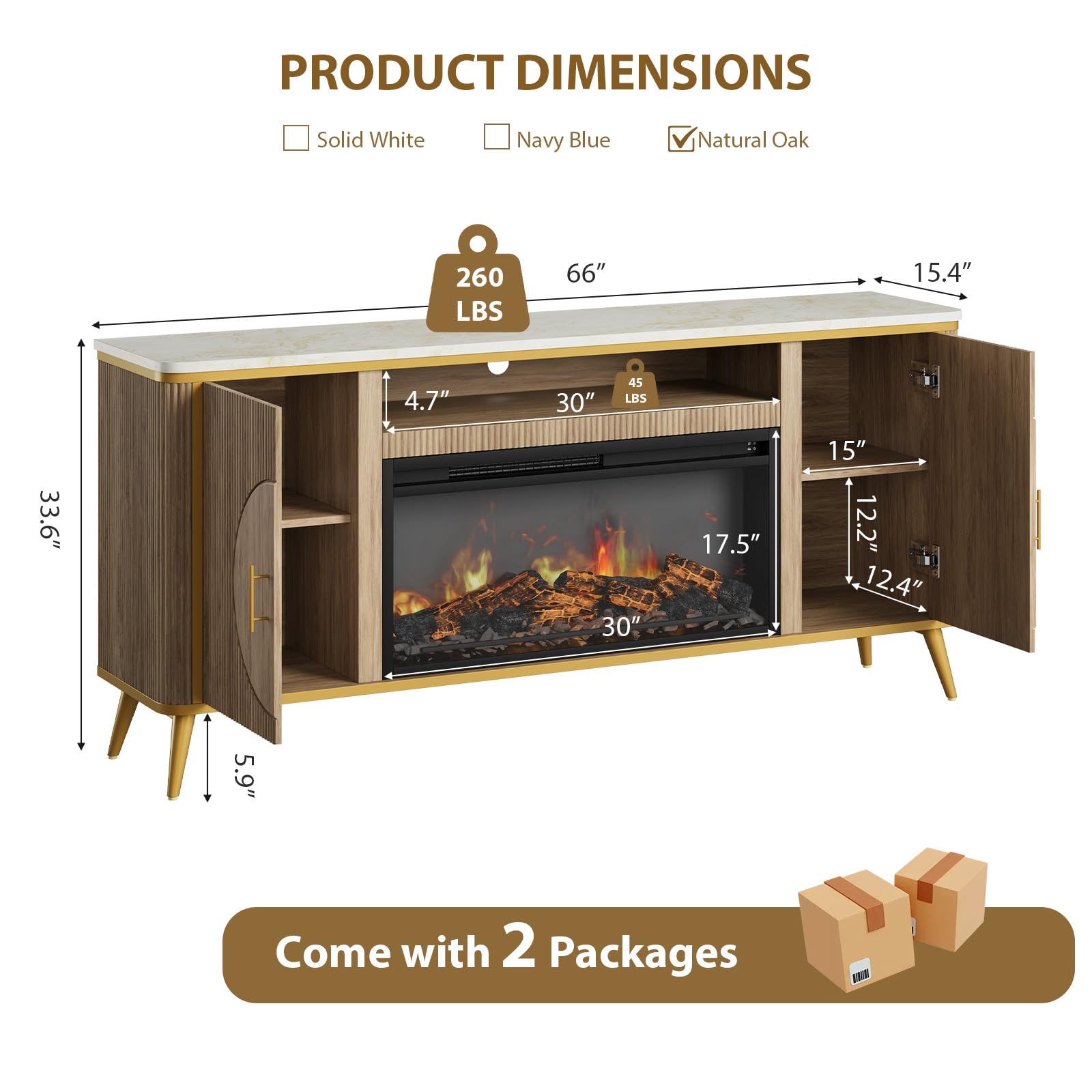 Fluted Fireplace TV Stand with Electric Fireplace